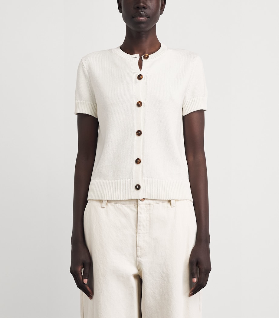 Lafayette 148 Womens Cotton-Silk Short-Sleeve Cardigan Cloud Cloud Image 4
