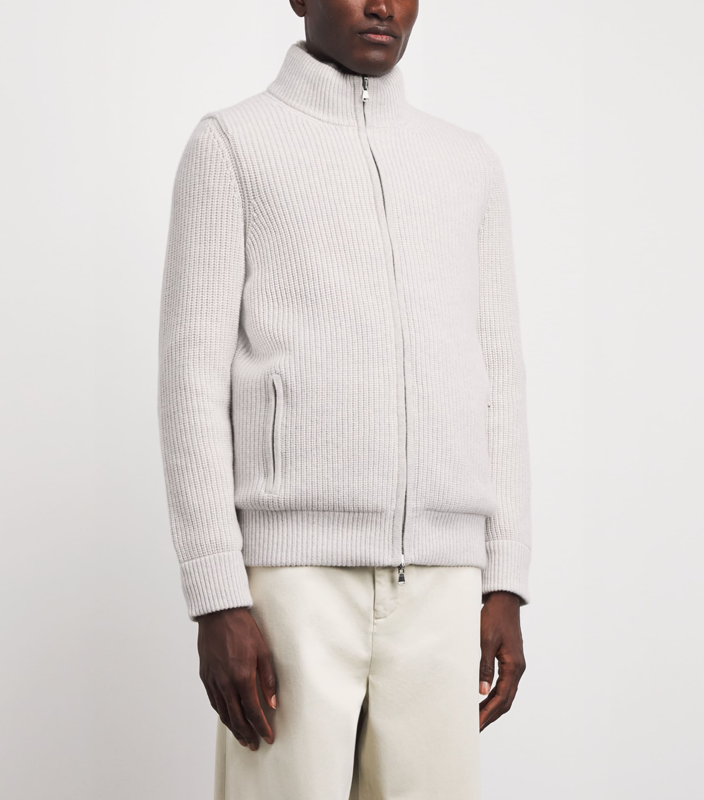 N.Peal Mens Cashmere Quarter-Zip Sweater Pebble Greysnow Image 4