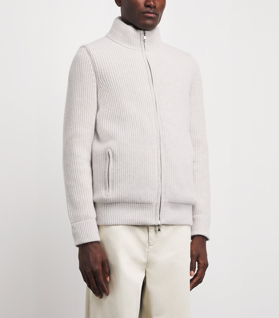 N.Peal Mens Cashmere Quarter-Zip Sweater Pebble Greysnow Image 4