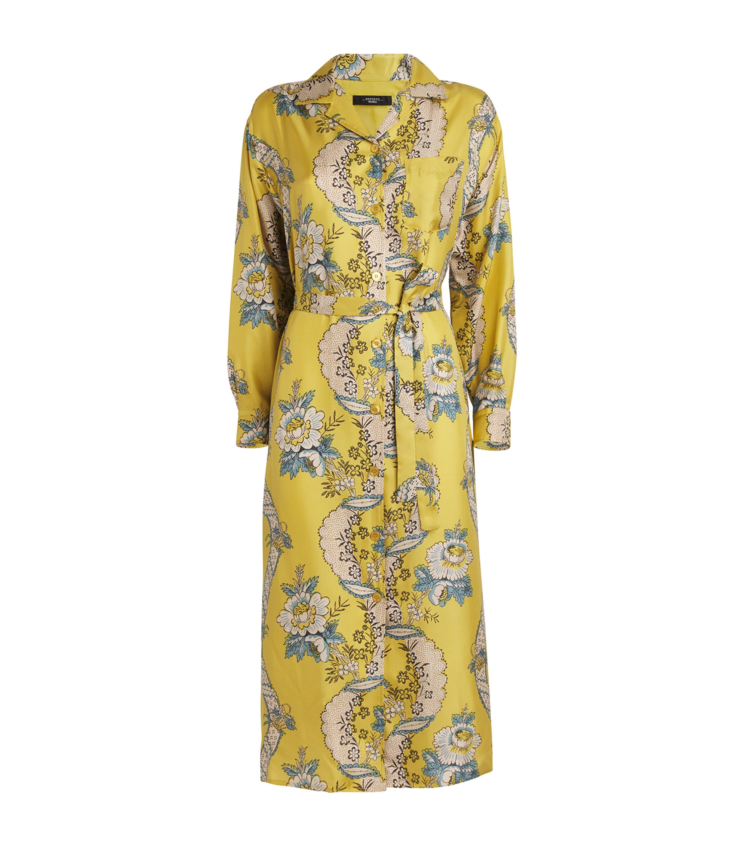 Shop Weekend Max Mara Silk Floral Shirt Dress In Yellow