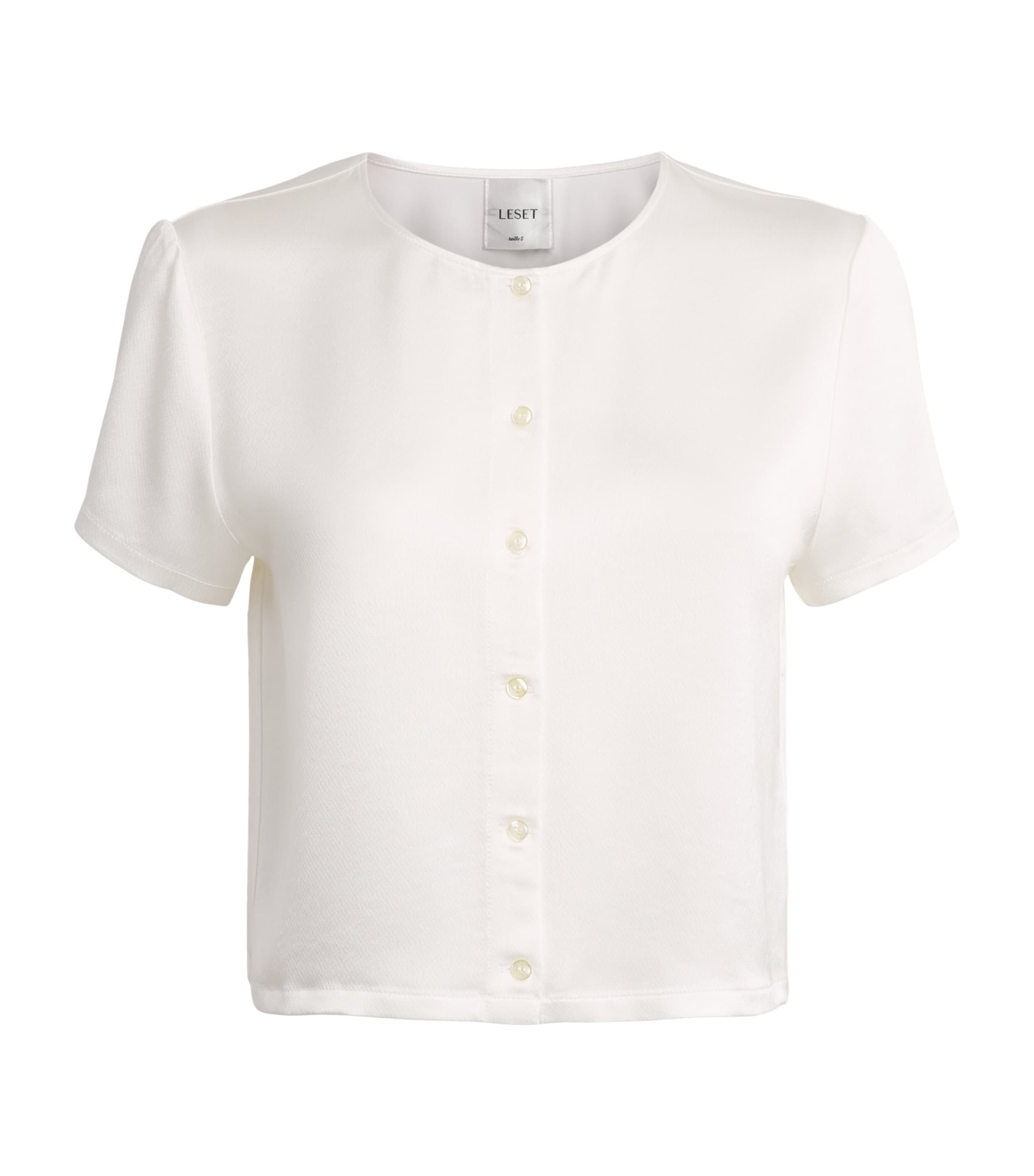 LESET Womens Satin Short-Sleeve Barb Cardigan Optic White Image 1