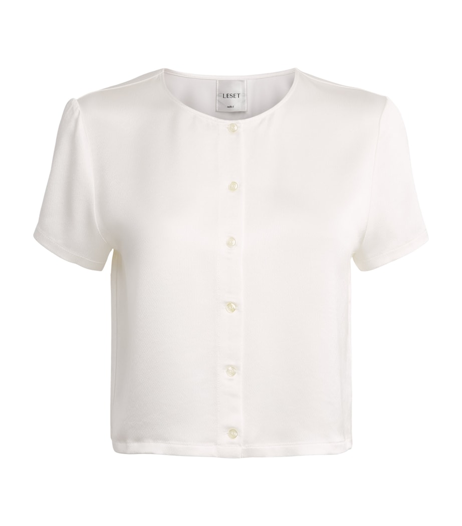 LESET Womens Satin Short-Sleeve Barb Cardigan Optic White Image 1