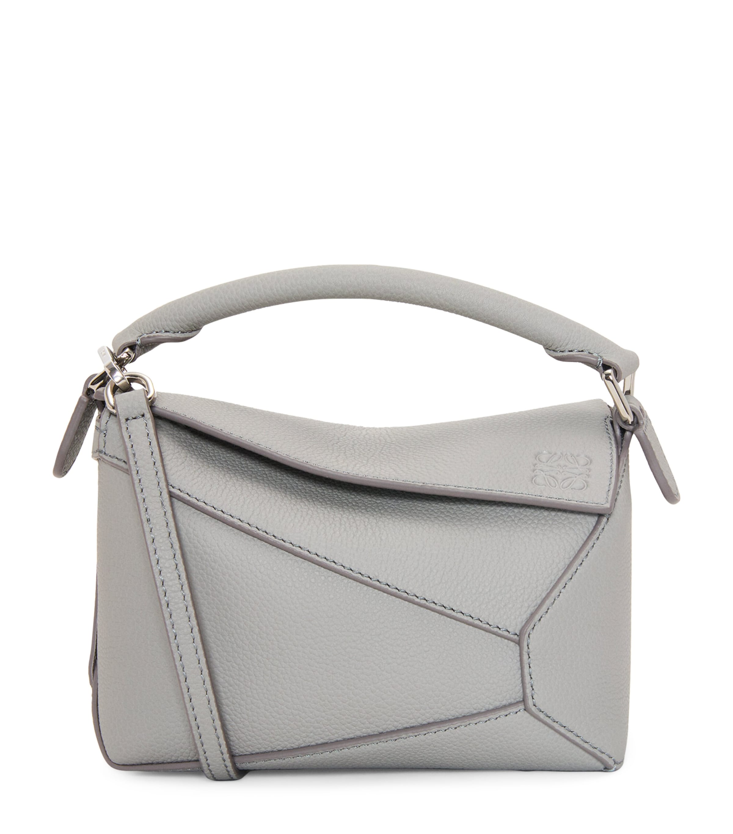 Loewe Mini Leather Puzzle Edge Top-handle Bag In Grey