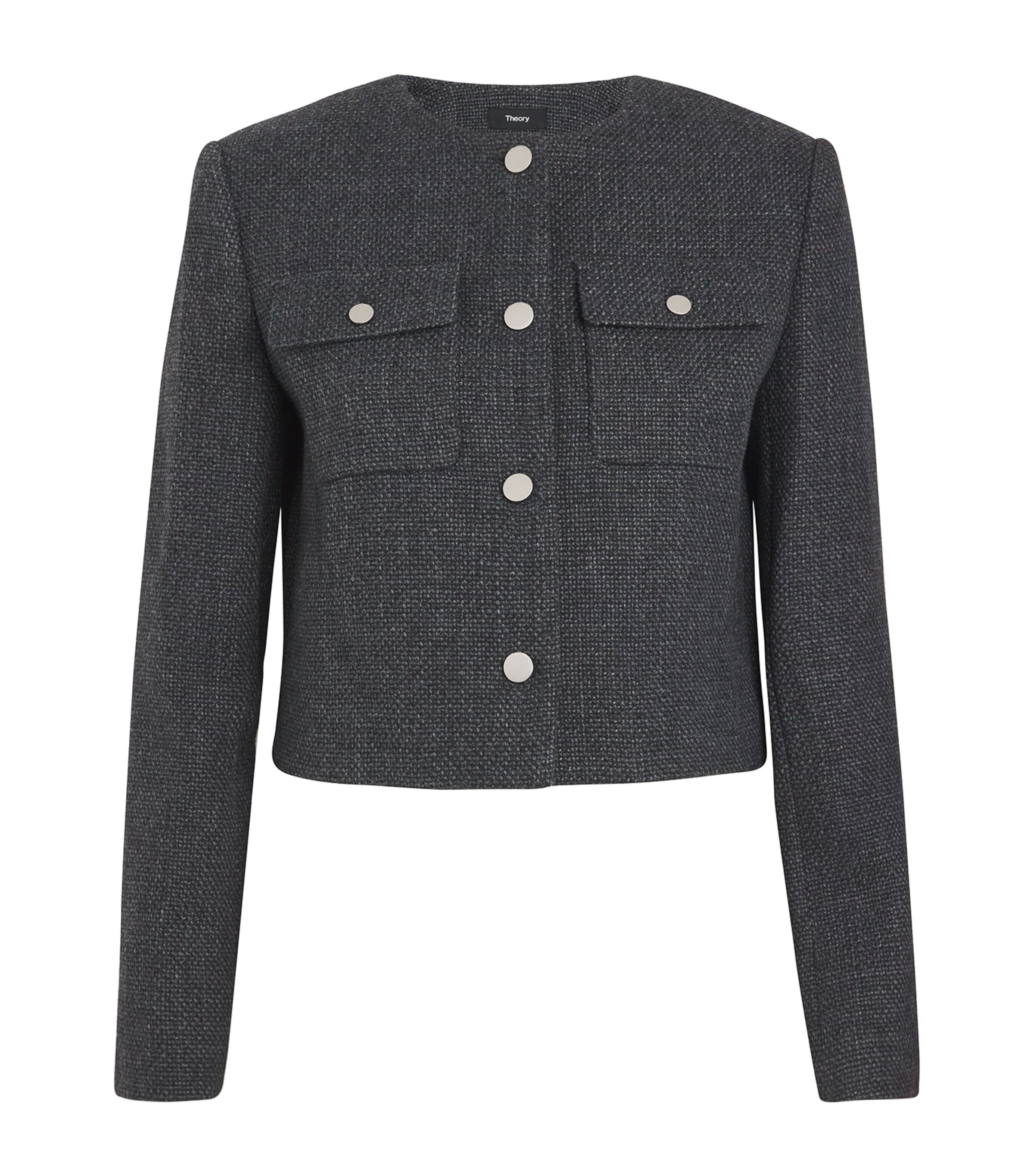 Theory Cardigan Jacket In Tweed In Grey