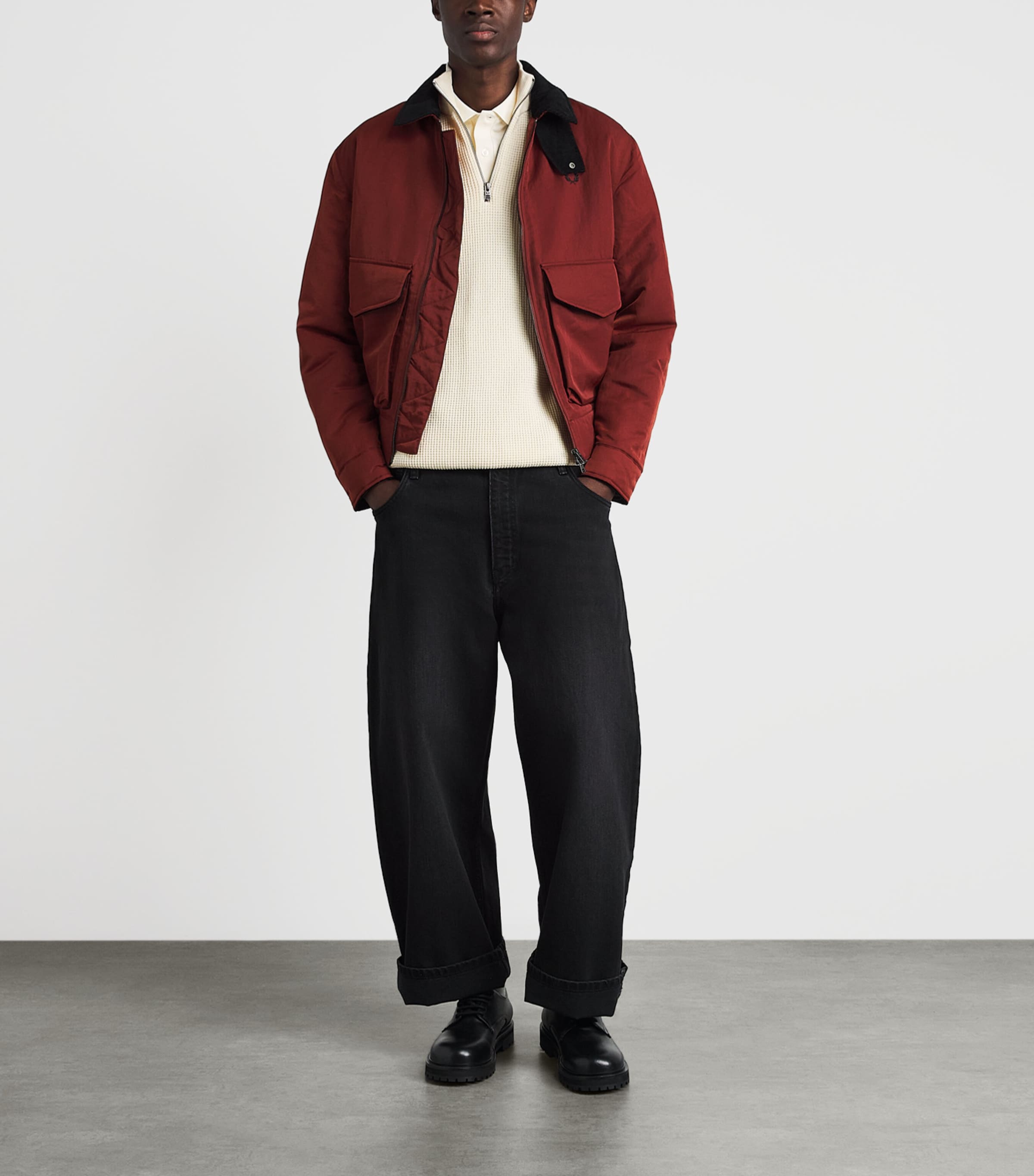 Fred Perry Mens Cotton Waffle-Knit Quarter-Zip Sweatshirt Ecru Image 2