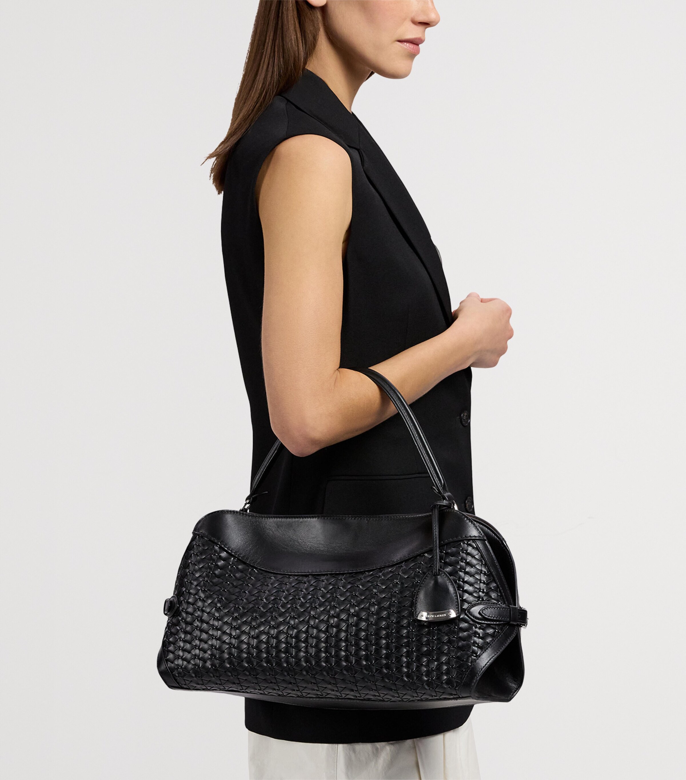 Ralph Lauren Collection Leather Braided The Ralph Shoulder Bag Black Image 6