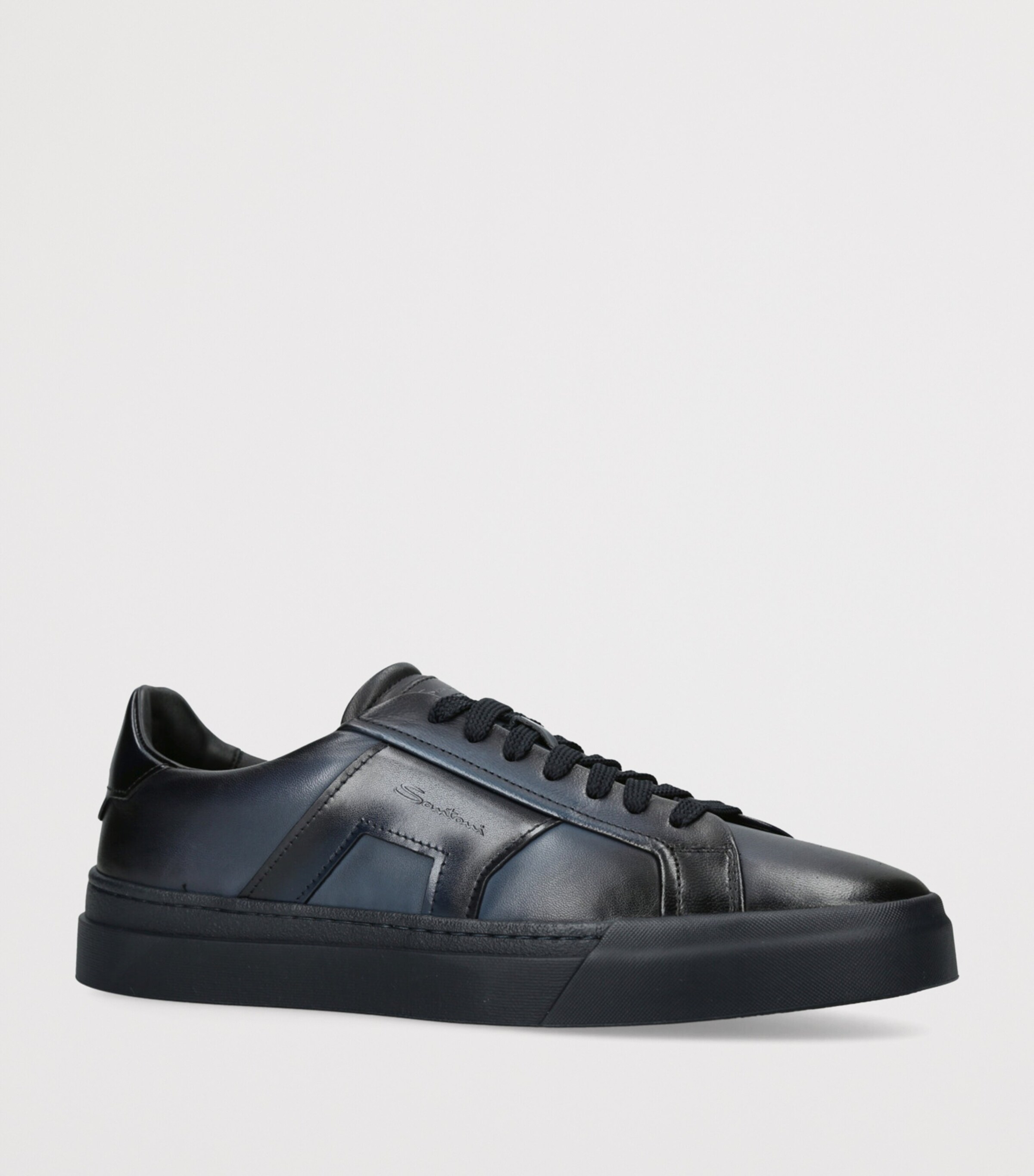 Santoni Leather DBS Sneakers Navy Image 3