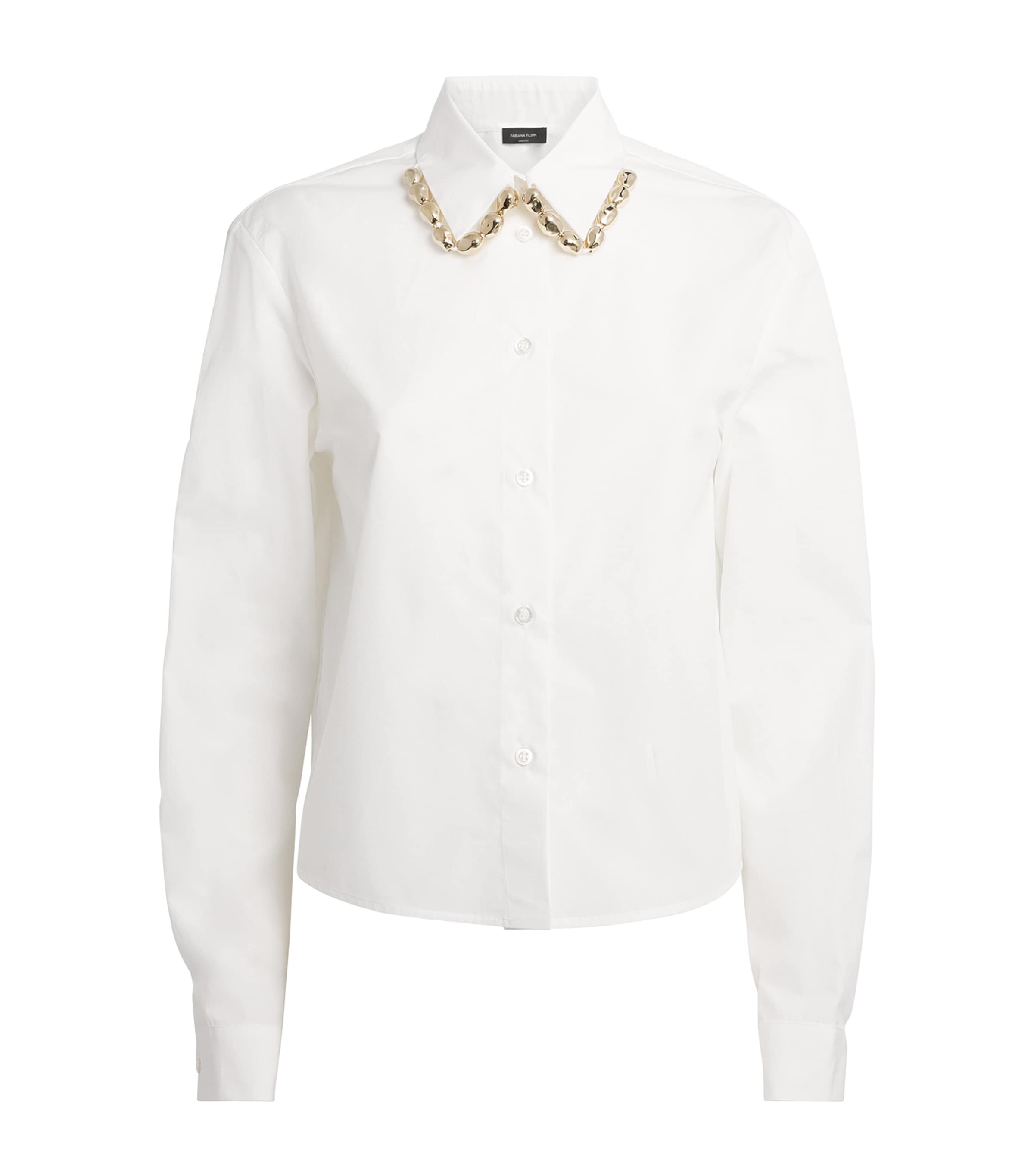 Fabiana Filippi Boxy Poplin Shirt With Stone Embellished Collar In White