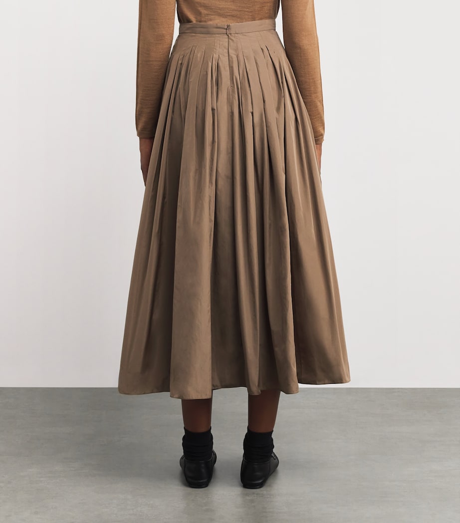 Taffeta Water-Repellent Pleated Maxi Skirt CAMEL Image 4
