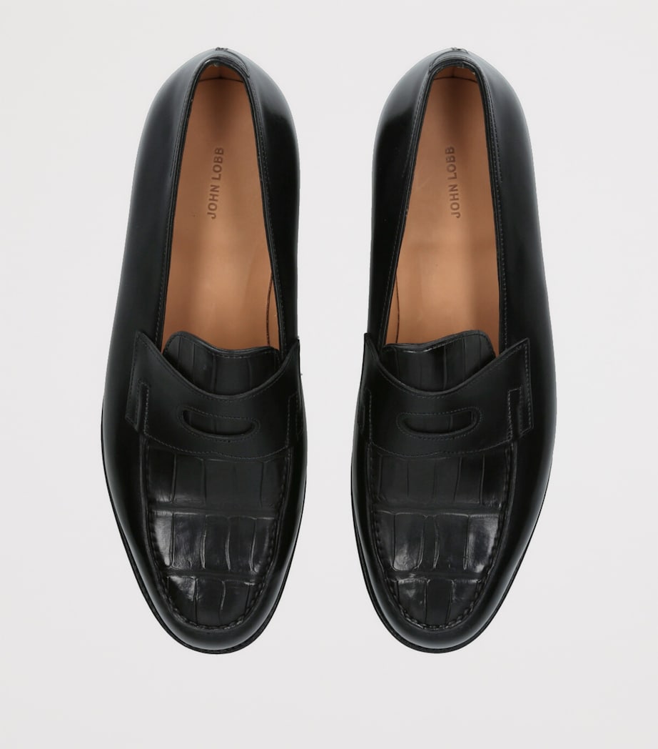 Croc-Embossed Leather Lopez Loafers BLACK Image 4