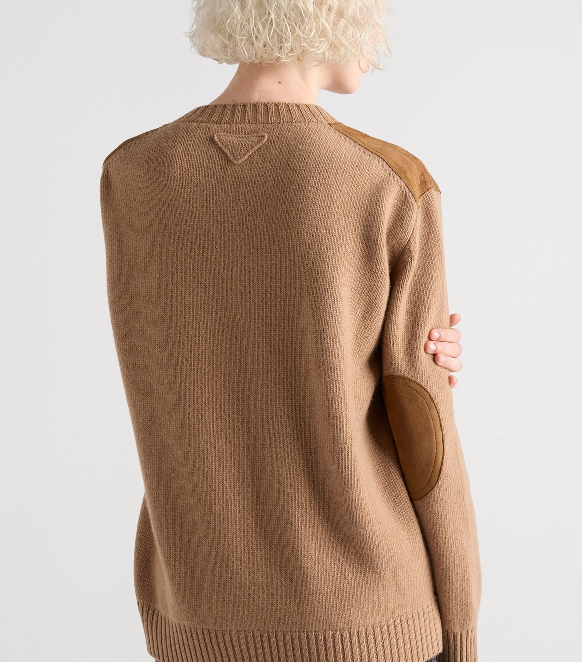Wool-Cashmere Suede-Trim Sweater F0C59 Image 4