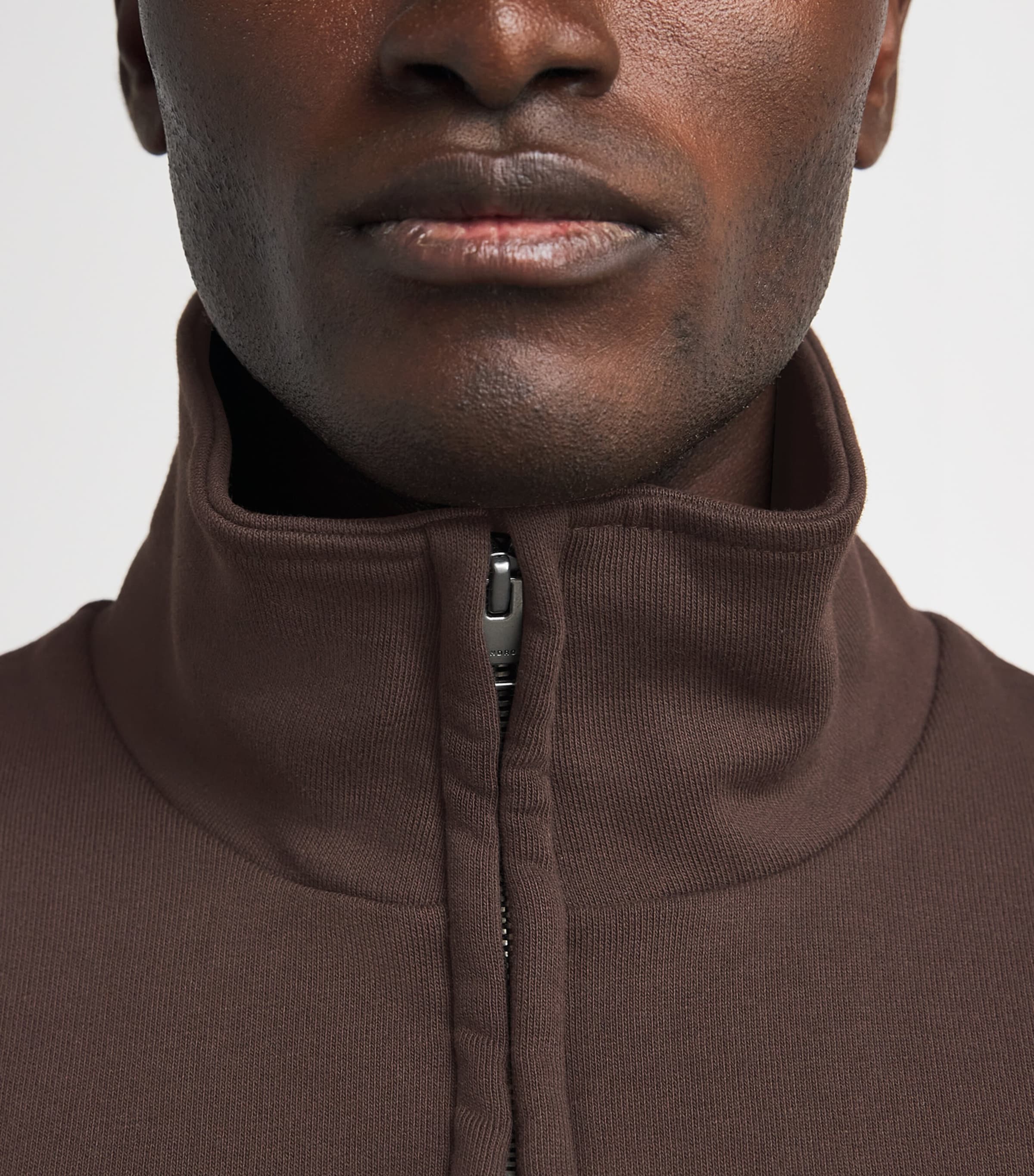 Sandro Paris Mens Cotton Half-Zip Sweater Chocolate Image 3