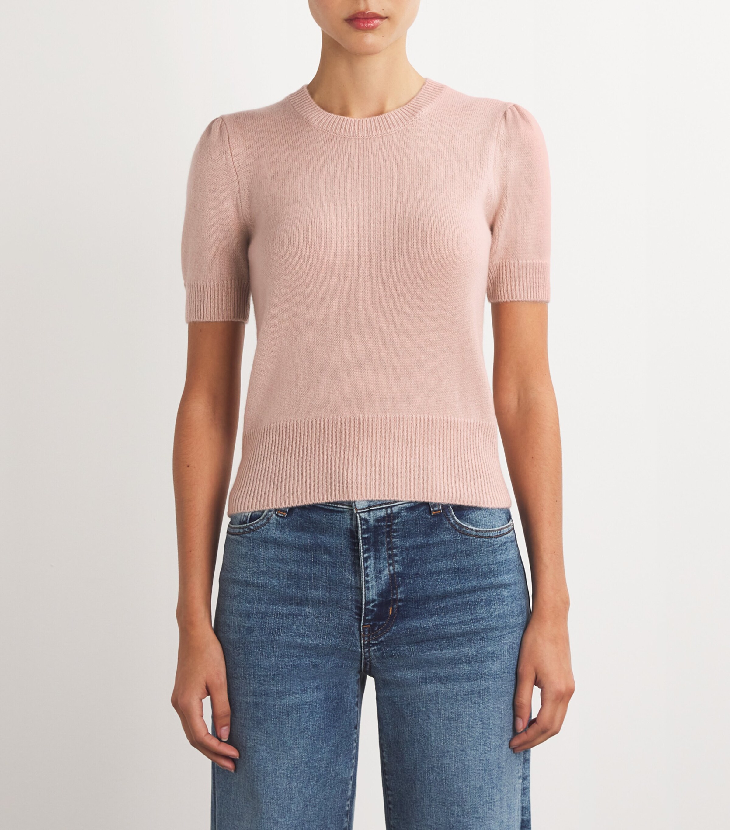 FRAME Womens Cashmere Short-Sleeve Sweater Almond Pink Image 3