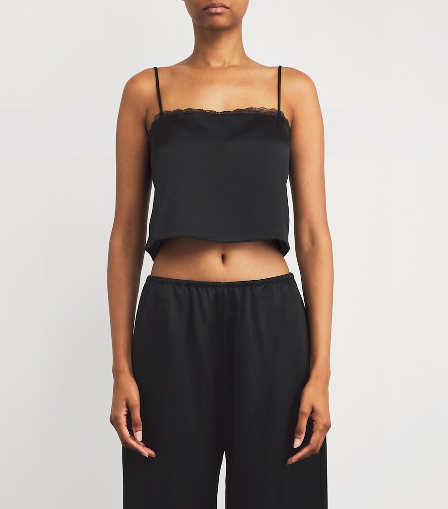 Satin Lace-Trim Barb Cami Top BLACK Image 3