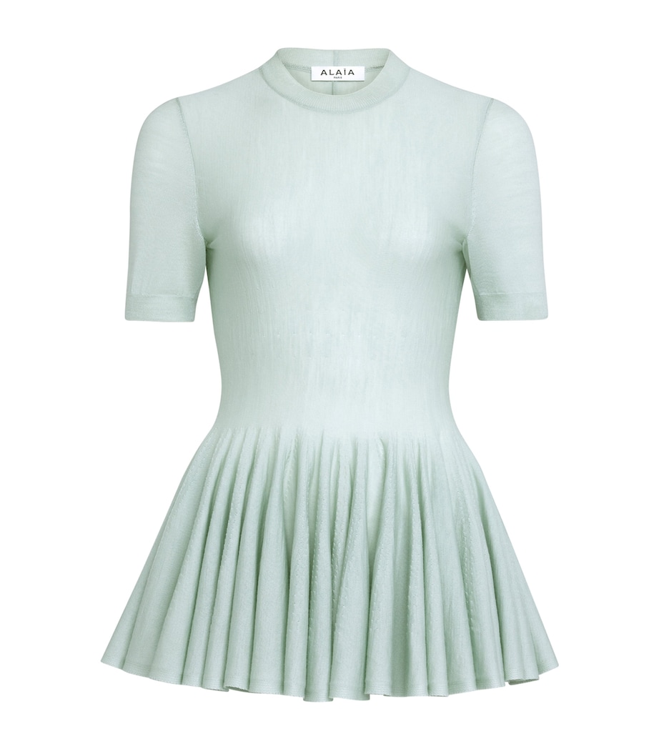 Virgin Wool Peplum Top VERT AMANDE Image 1