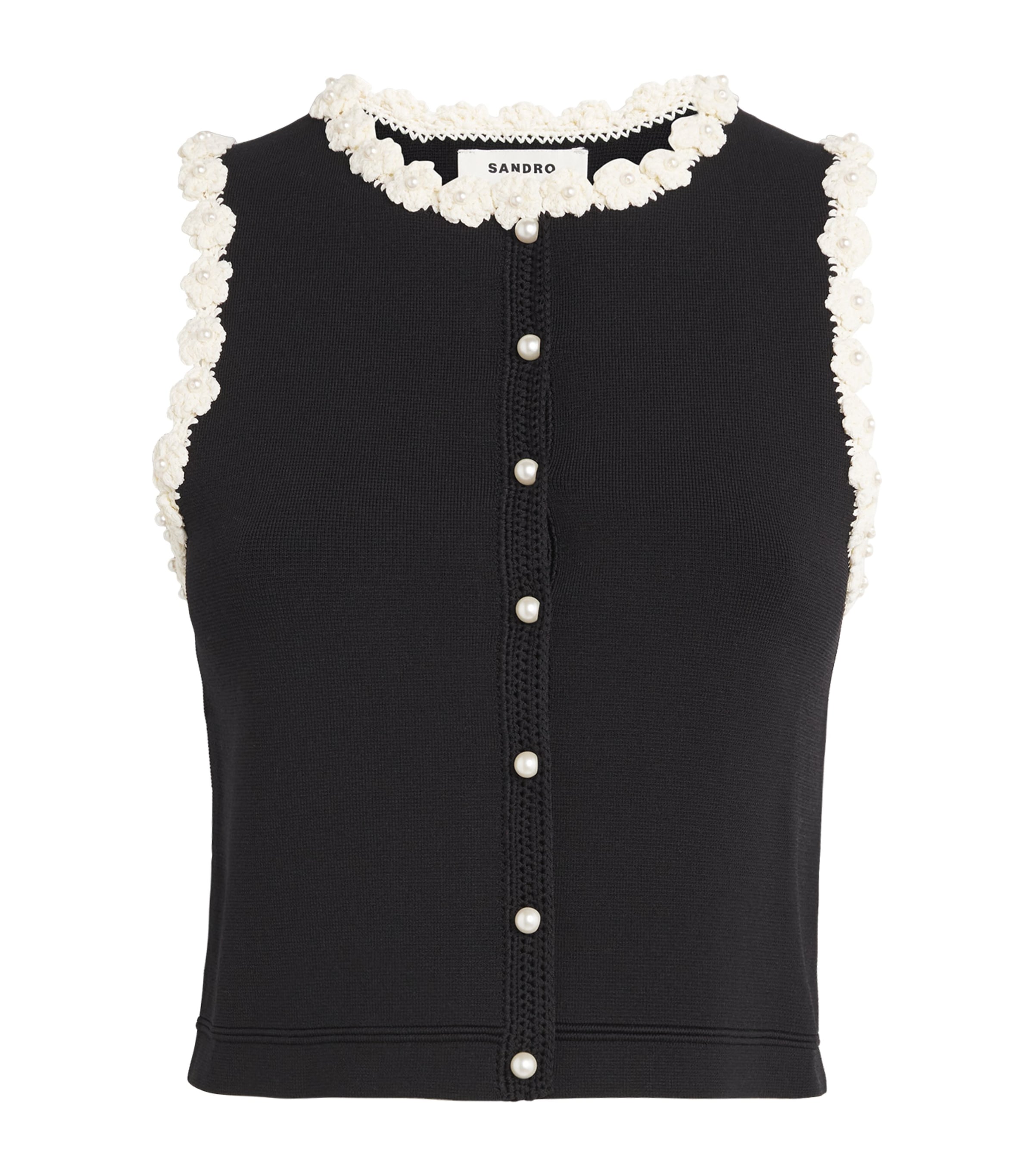 Sandro Crochet-embellished Cardigan In Black