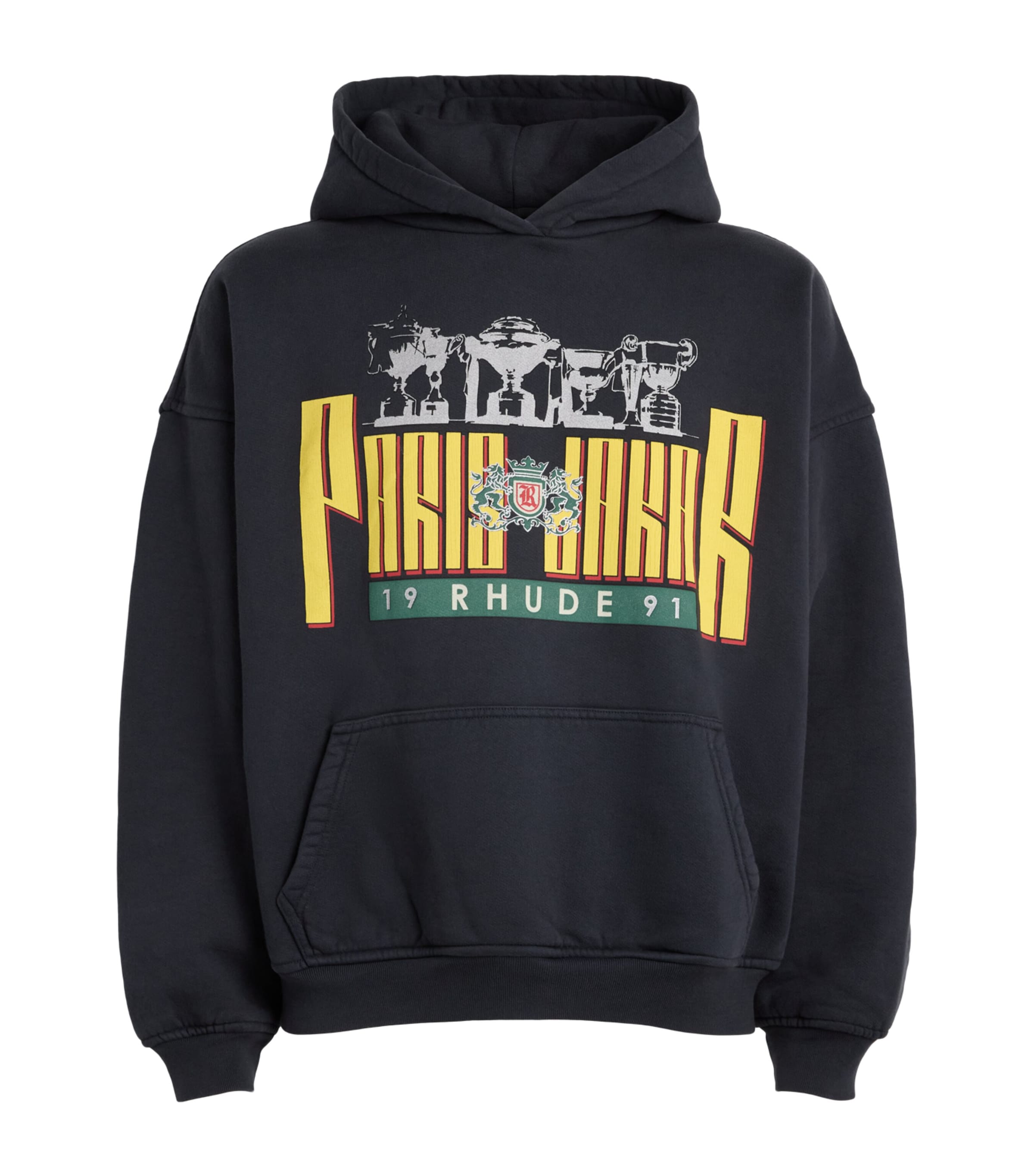 Rhude Mens Cotton Graphic Hoodie Vintage Blk/ylw Image 1