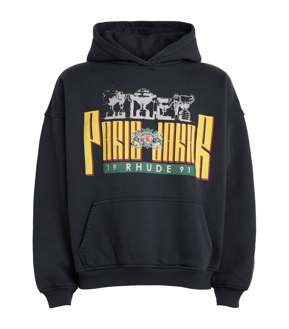 Rhude Mens Cotton Graphic Hoodie Vintage Blk/ylw Image 1