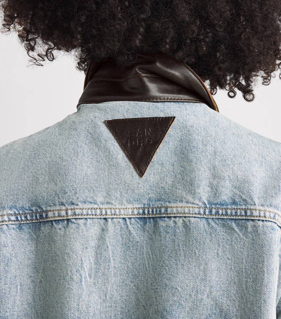 Sandro Paris Womens Leather-Collar Denim Jacket Blue Jean Image 3