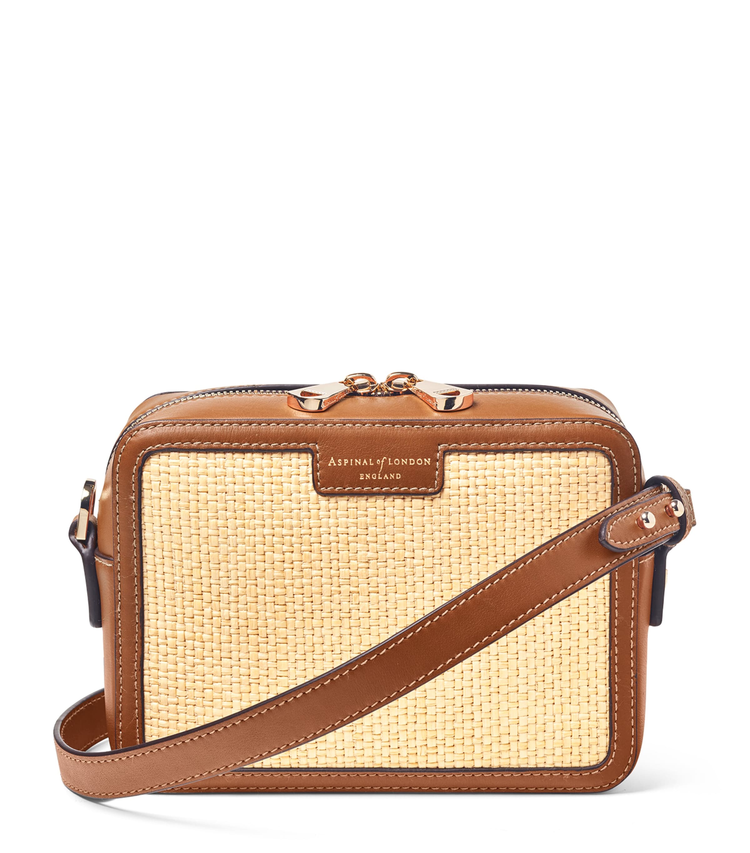 Aspinal Of London Womens Neutral Contrast-weave Logo-embossed Leather Camera Bag In Neutral