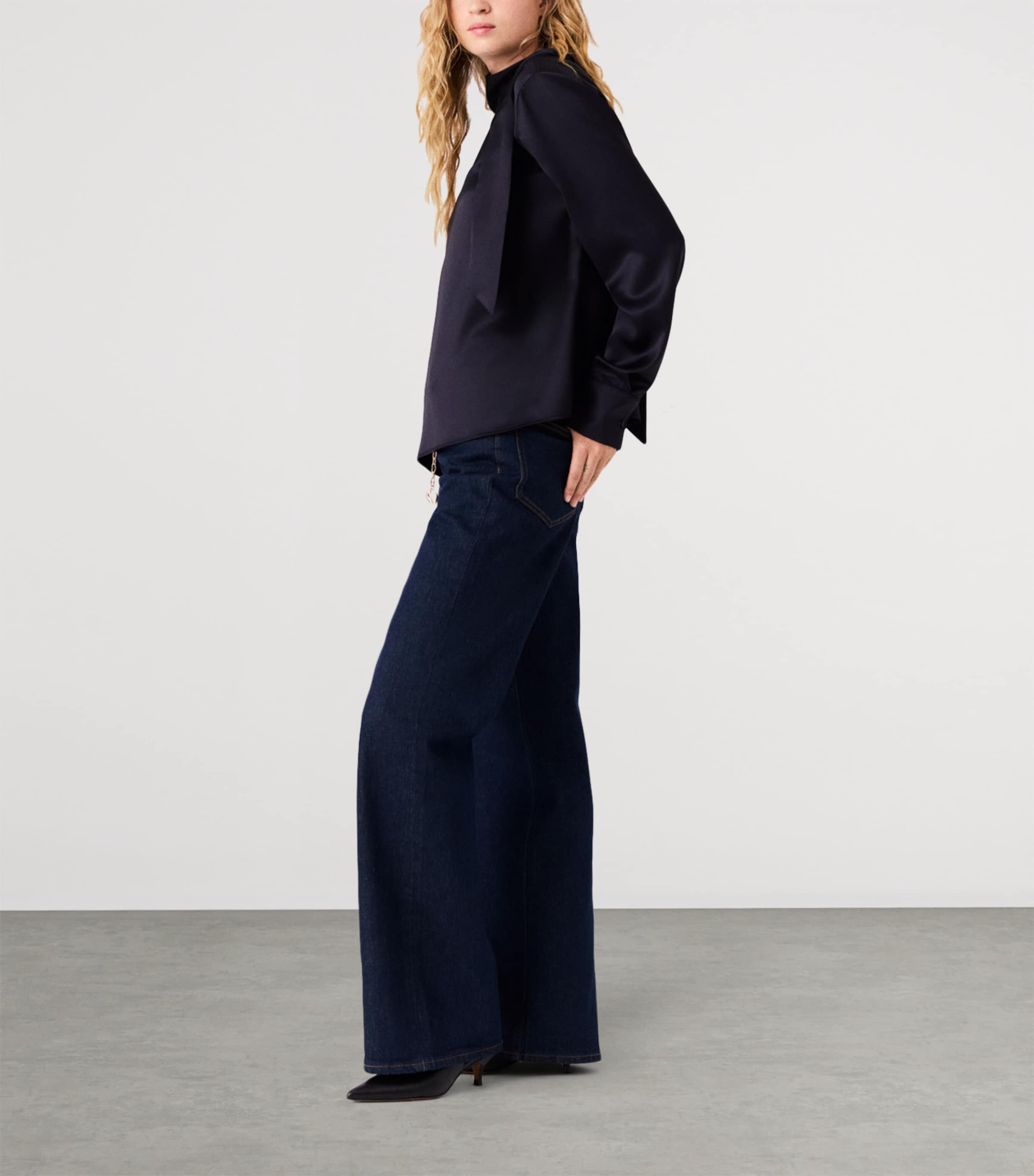 Maje Womens Satin High-Neck Blouse Navy Image 3
