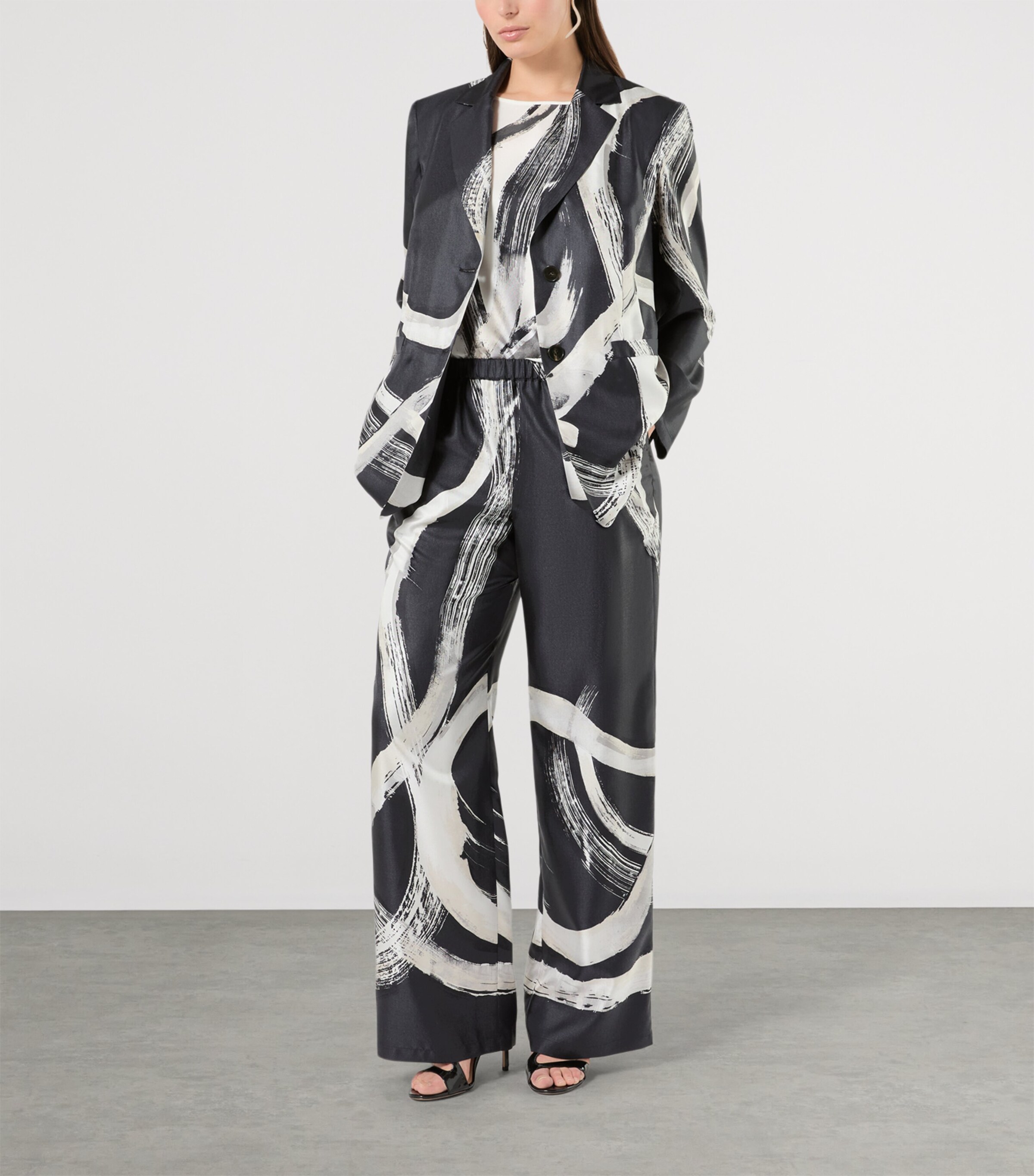 Marina Rinaldi Womens Silk Printed Blazer Black White Image 2