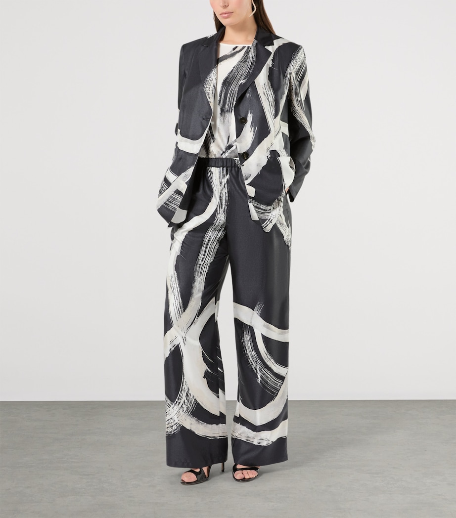 Marina Rinaldi Womens Silk Printed Blazer Black White Image 2