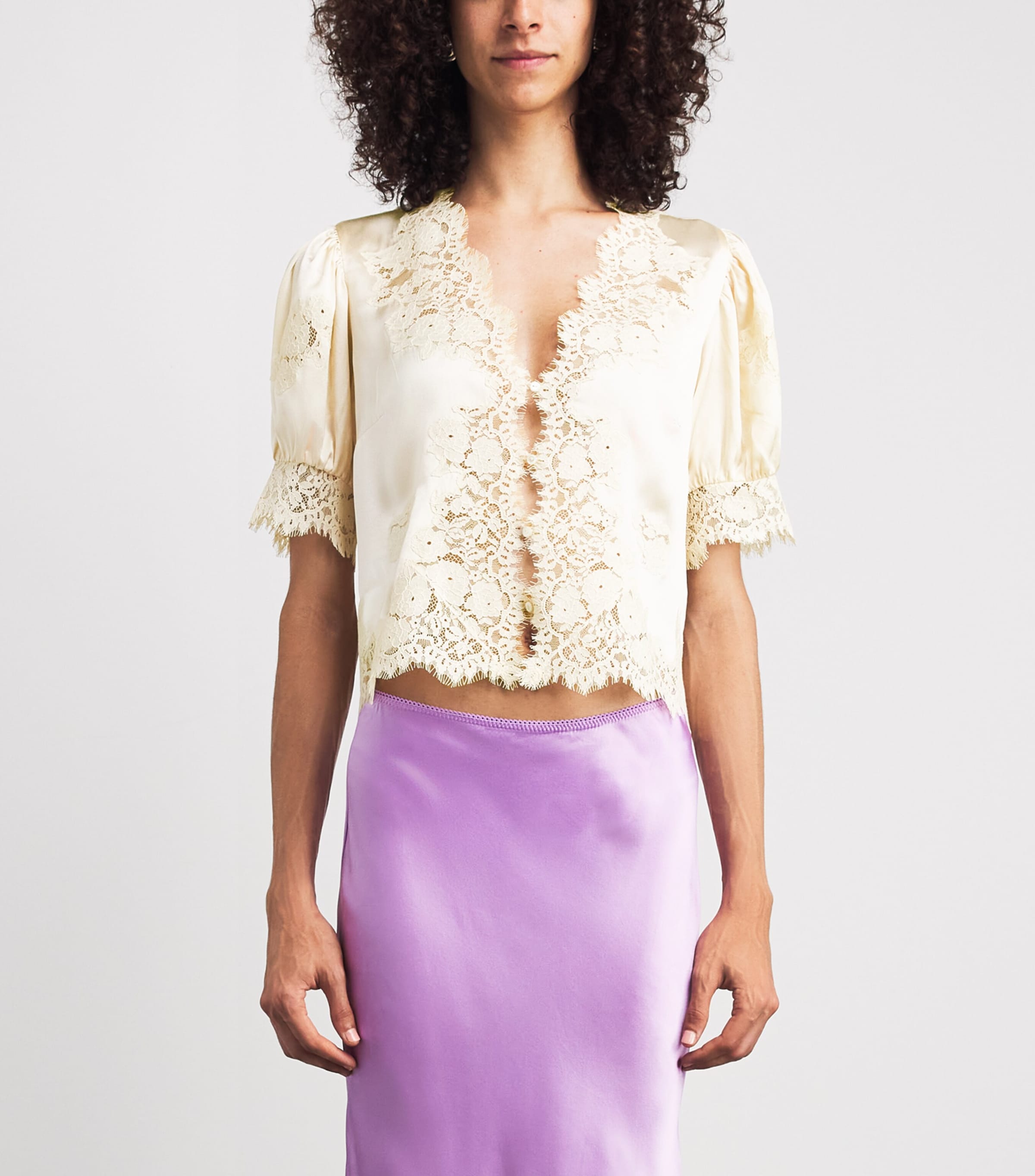 DÔEN Womens Silk-Lace Idella Blouse Candlelight Image 4