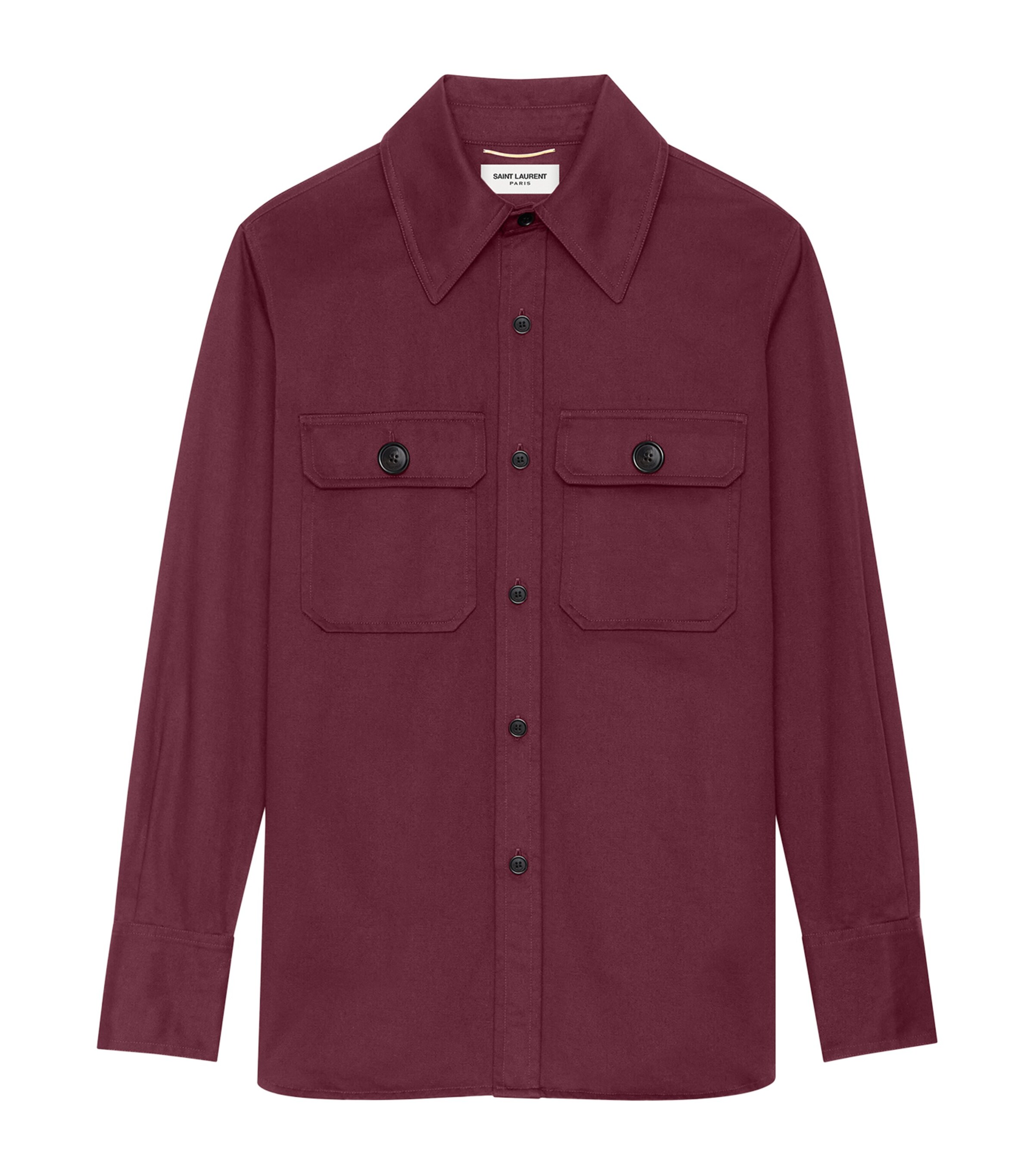 Saint Laurent Saharienne Shirt In Cotton Drill In Burgundy