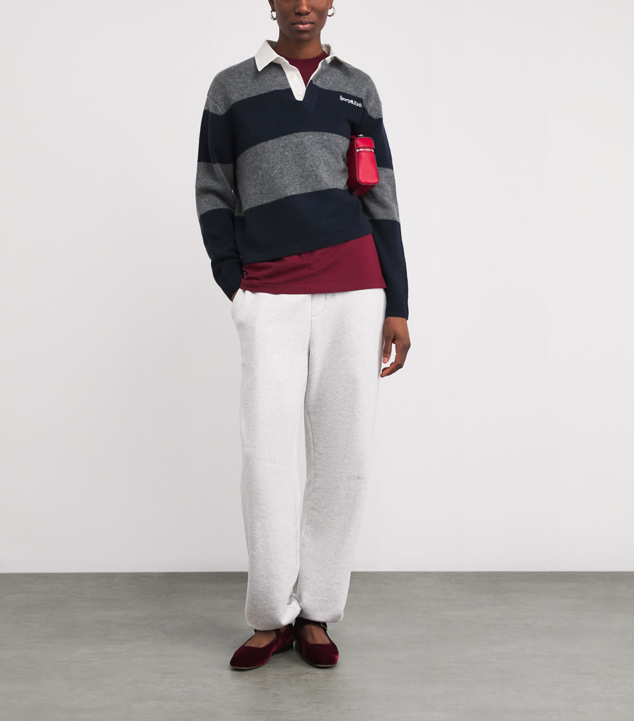 Cashmere-Wool Rugby Polo Sweater 4016 HTH GR/DRKNV/EC Image 2