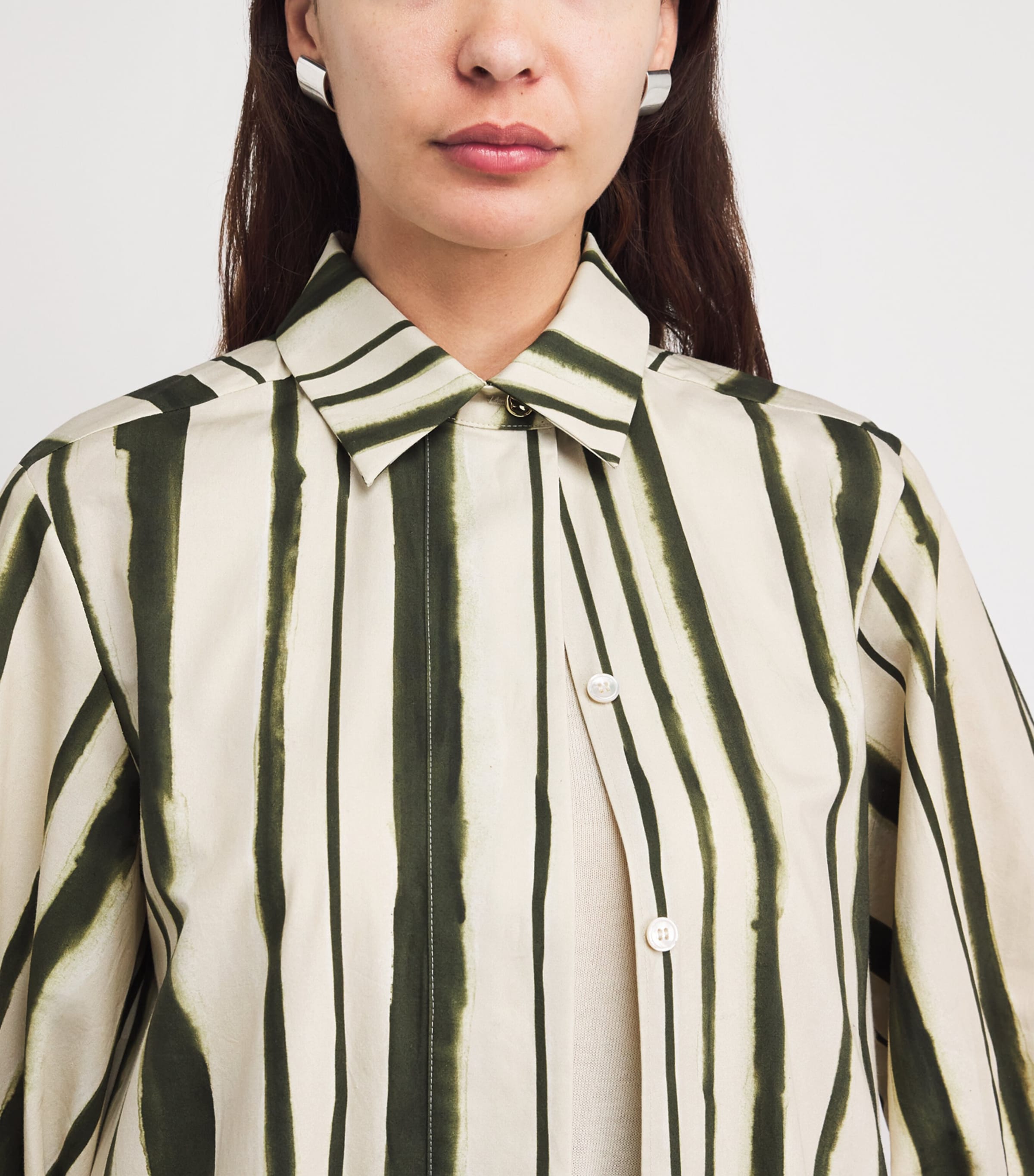 MM Womens Cotton Stripe Midi Shirt Dress Moss Green Image 3