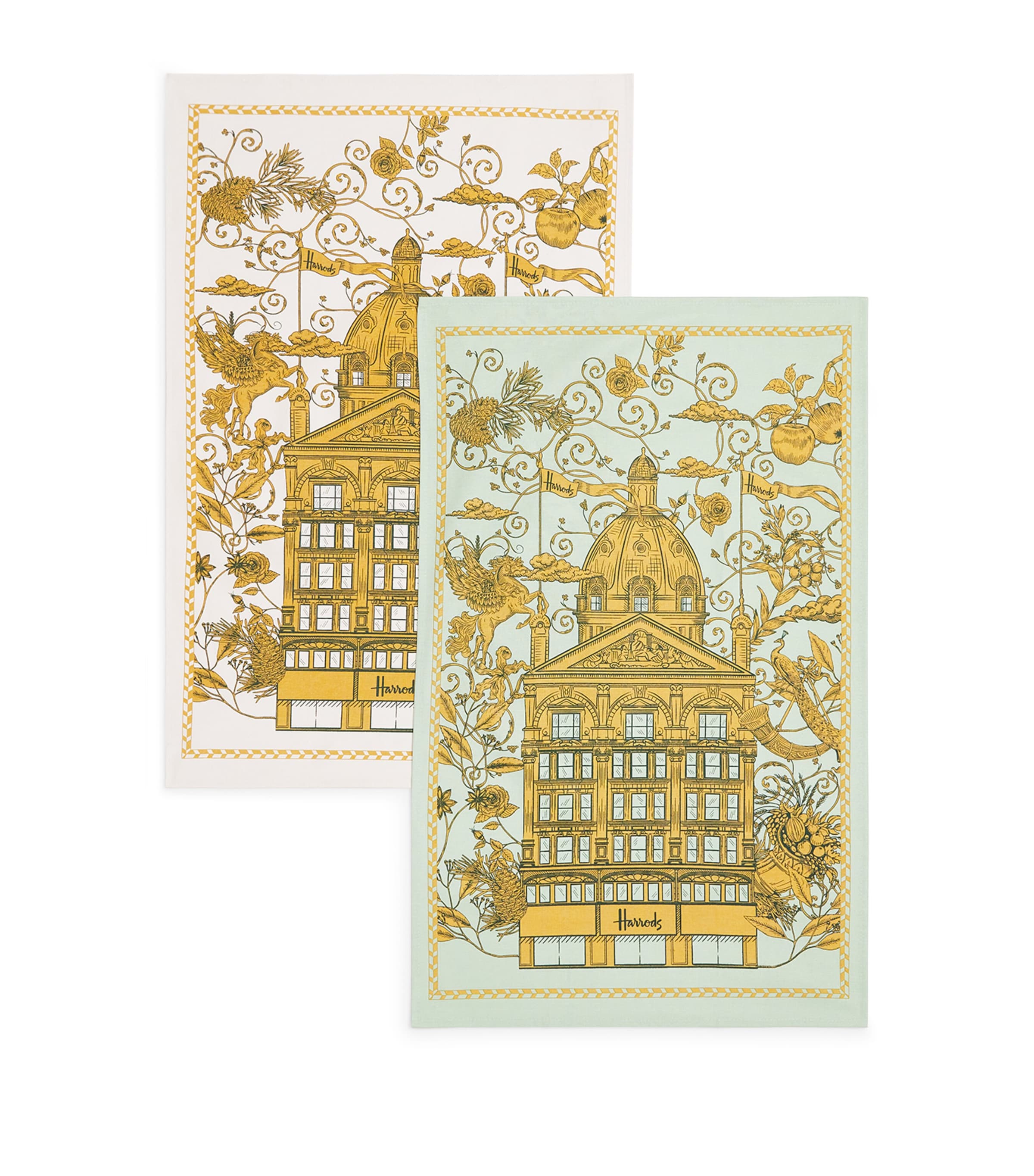 Harrods Set Of 2 Building Legacy Tea Towels In Green