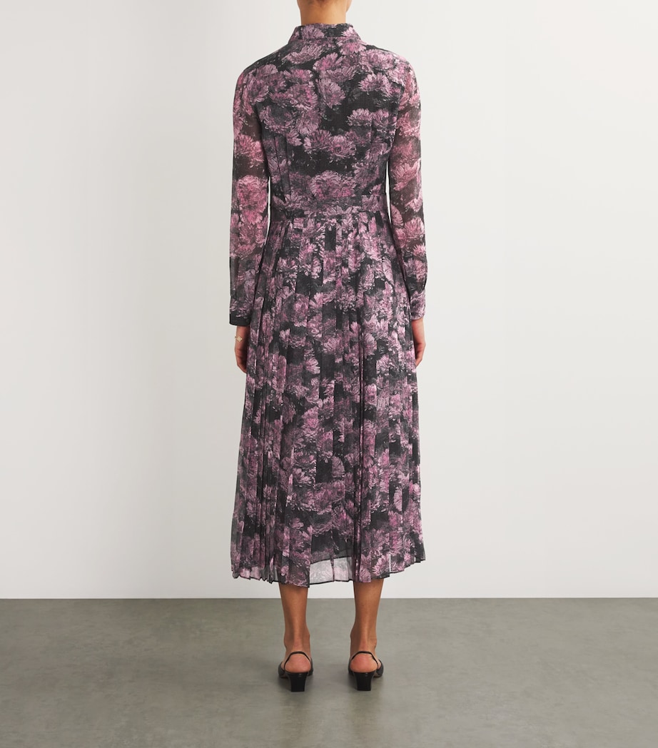Silk Printed Midi Dress PINK PIXEL FLORAL Image 3