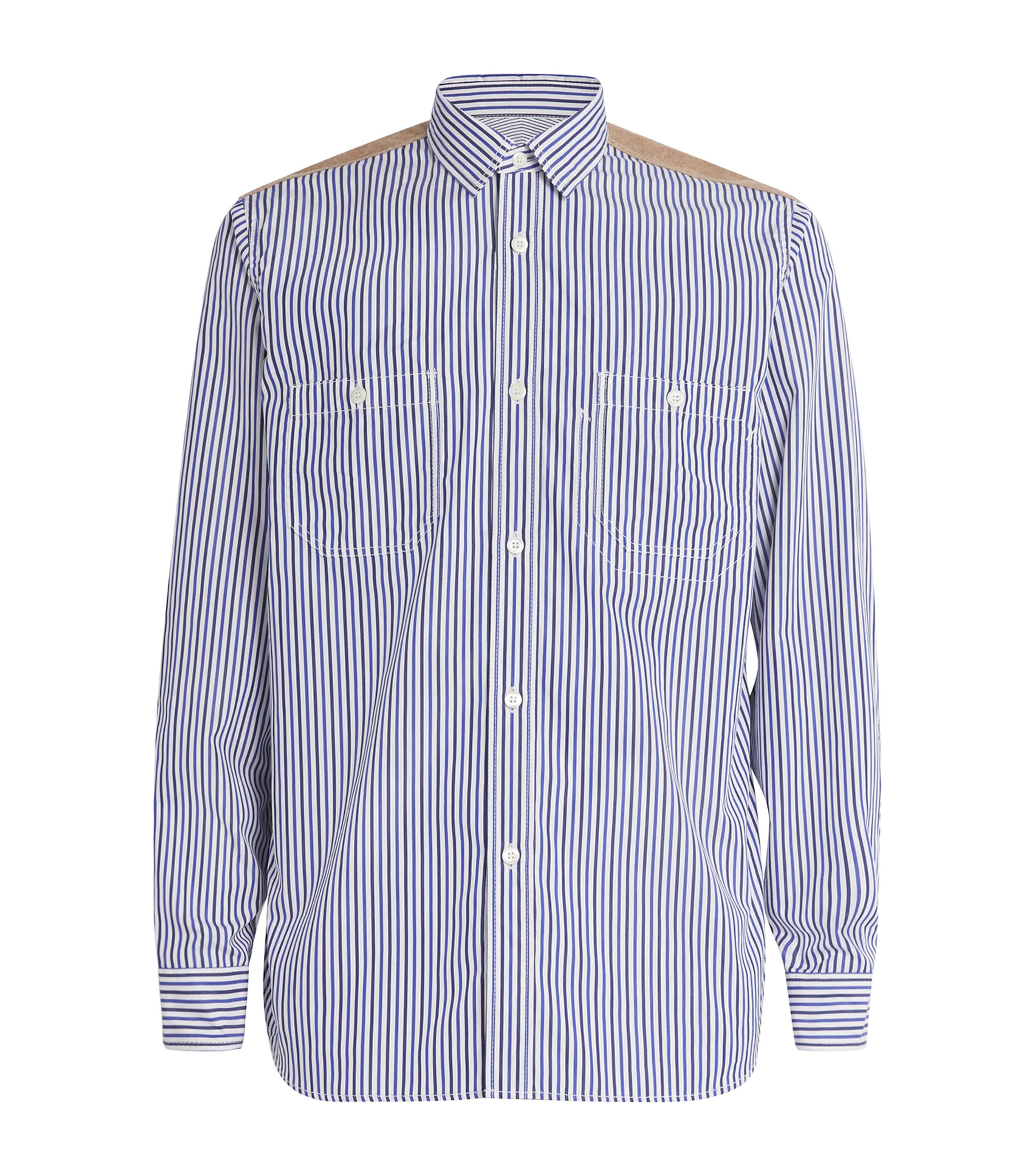 Junya Watanabe Cotton Stripe-check Shirt In Blue