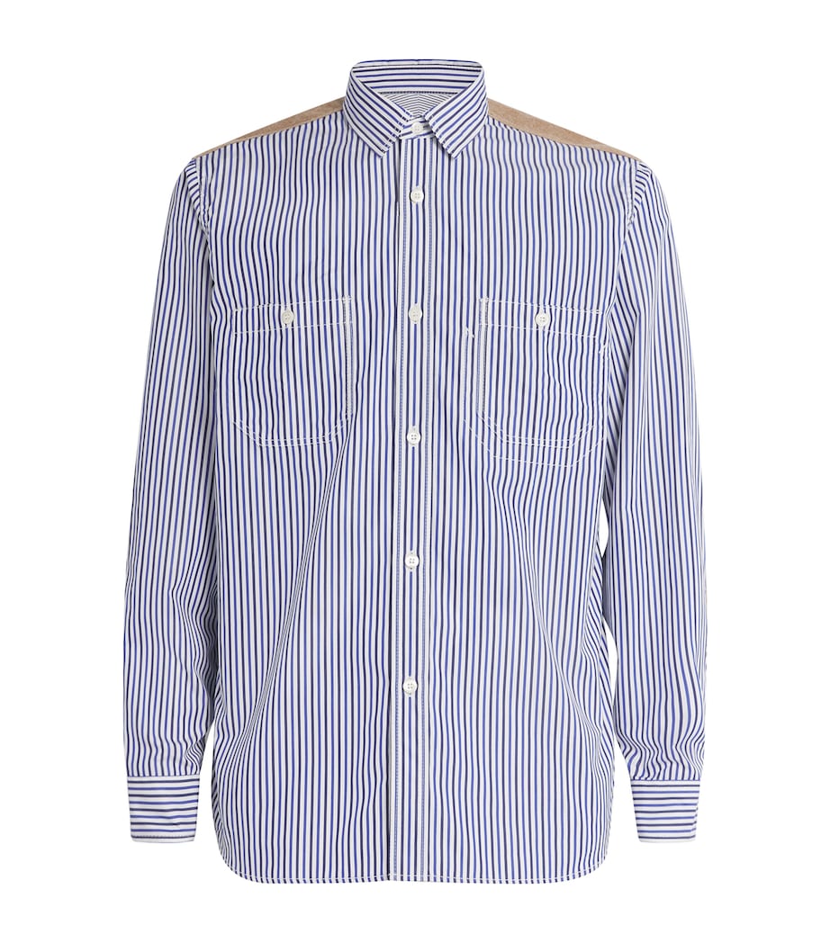 Cotton Stripe-Check Shirt WH/NV/BLU X BEIGE Image 1