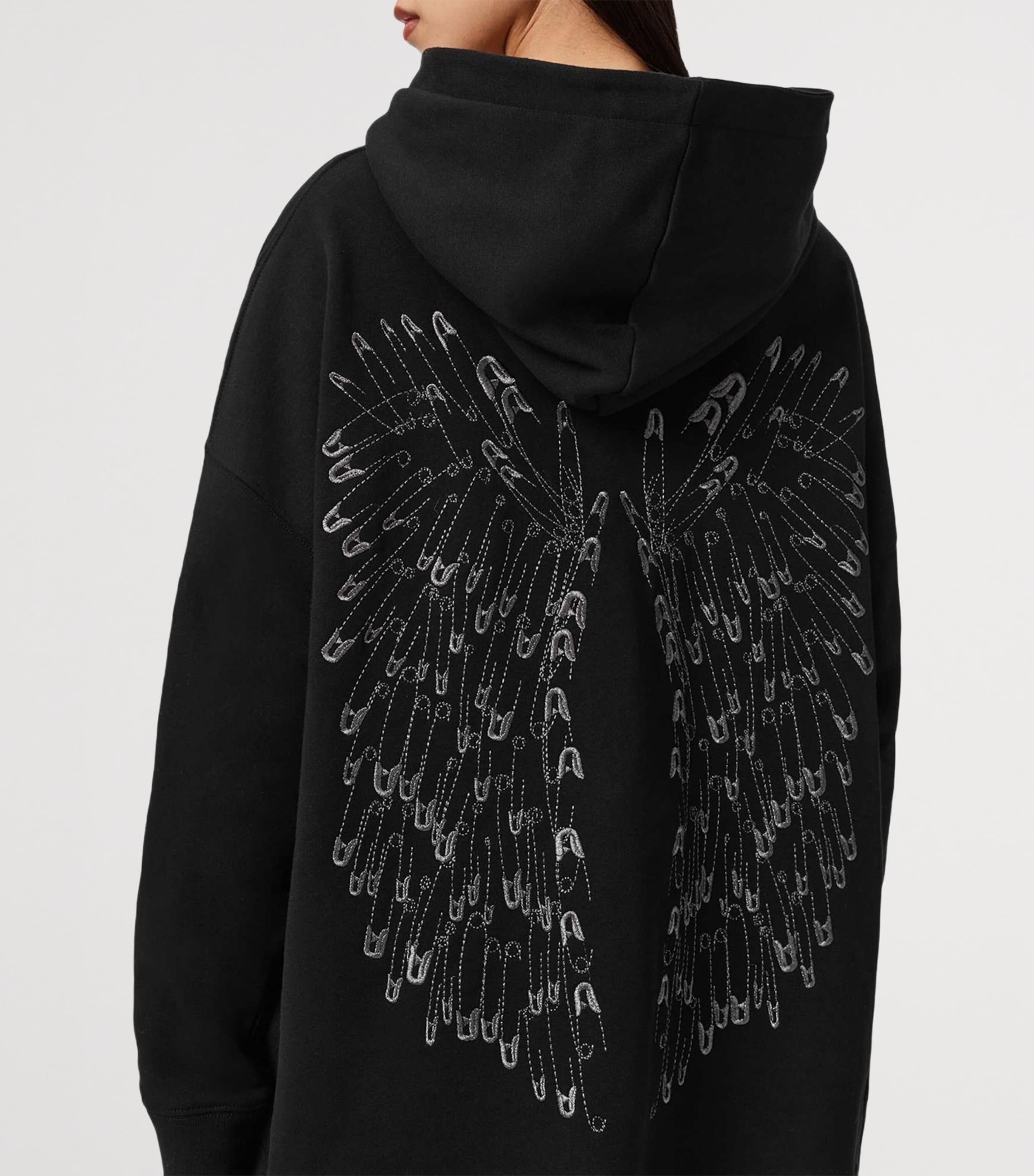 AllSaints Womens Organic Cotton Pin-Detail Etienne Hoodie Black Image 6