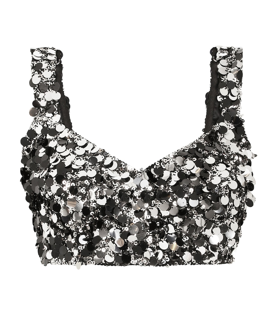 Embellished Sequin Crop Top S0998-SILVER Image 1