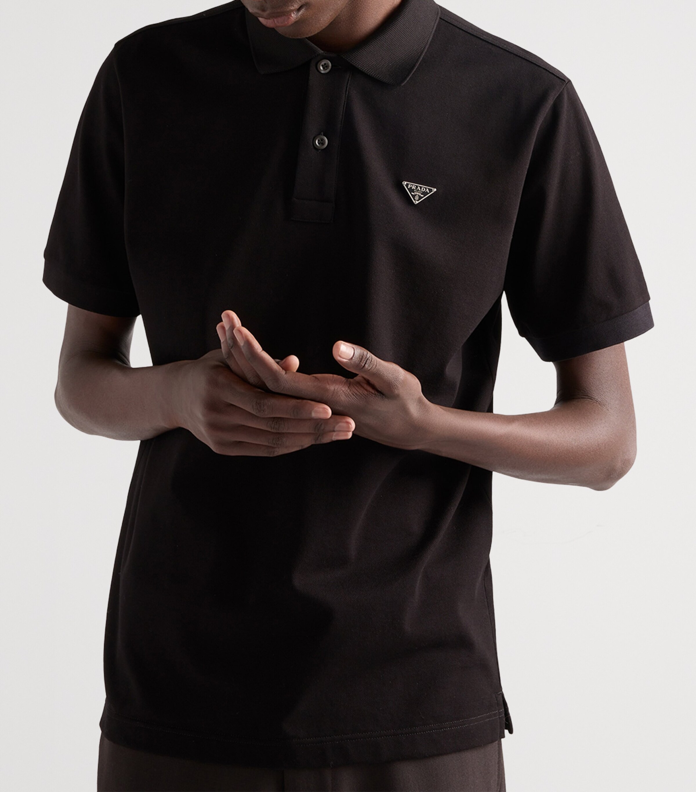 Prada Black Cotton Piqué Polo Shirt | Harrods UK