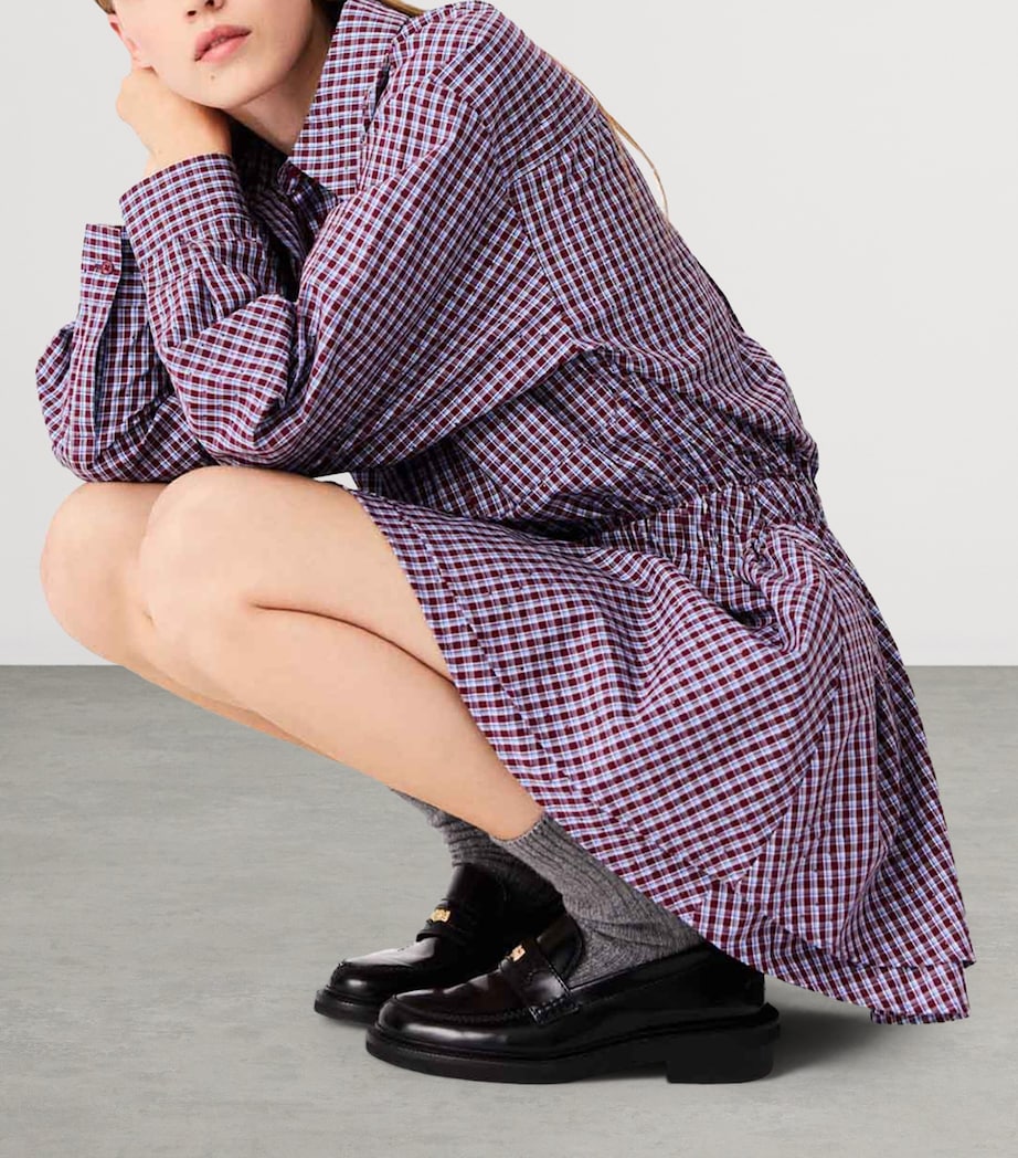 Maje Womens Cotton Check Mini Shirt Dress Burgundy Image 7