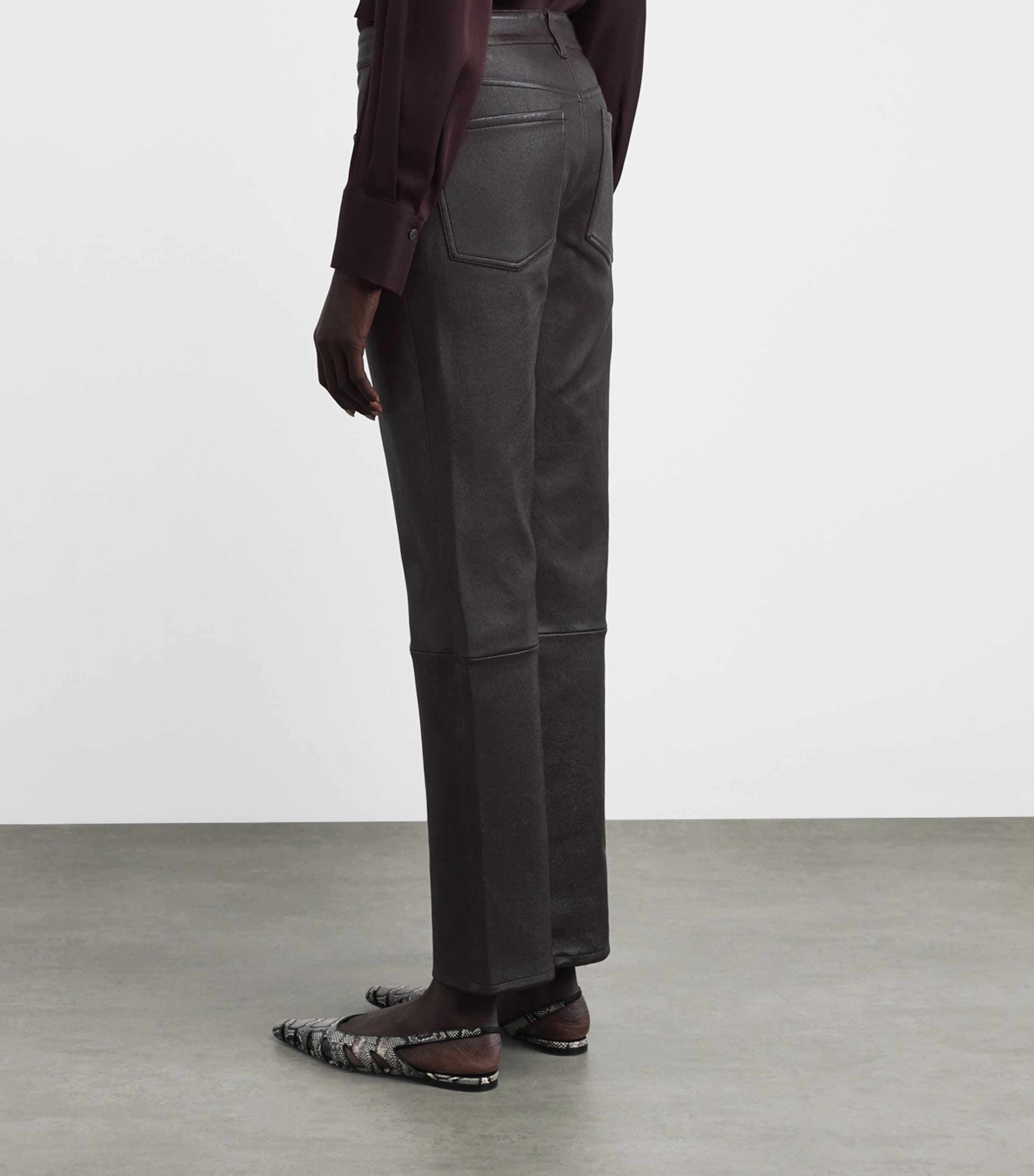 Leather Cropped Straight Trousers 2P5-PLUM BROWN Image 4