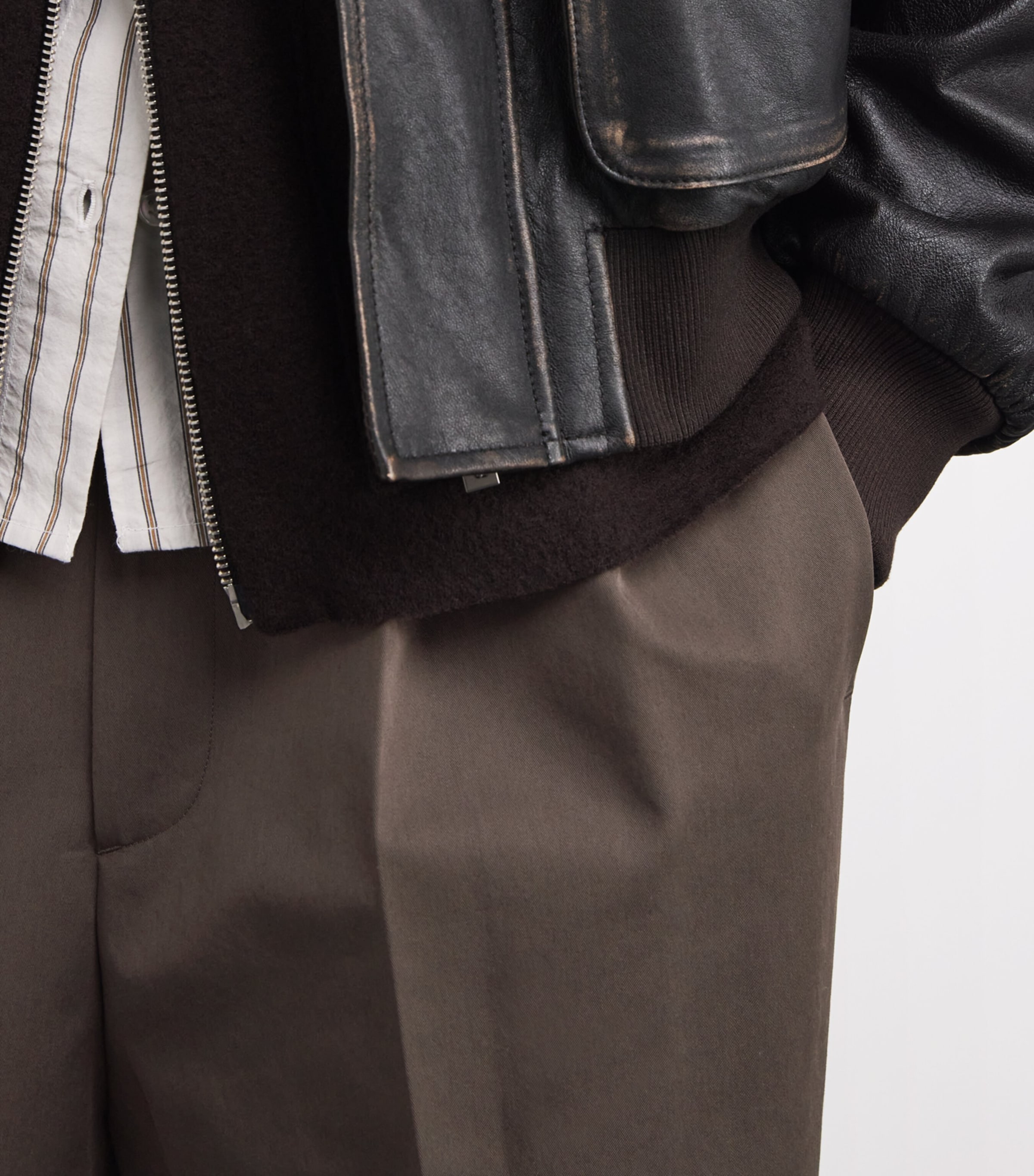 Cotton-Blend Pleated Straight Trousers BROWN Image 6