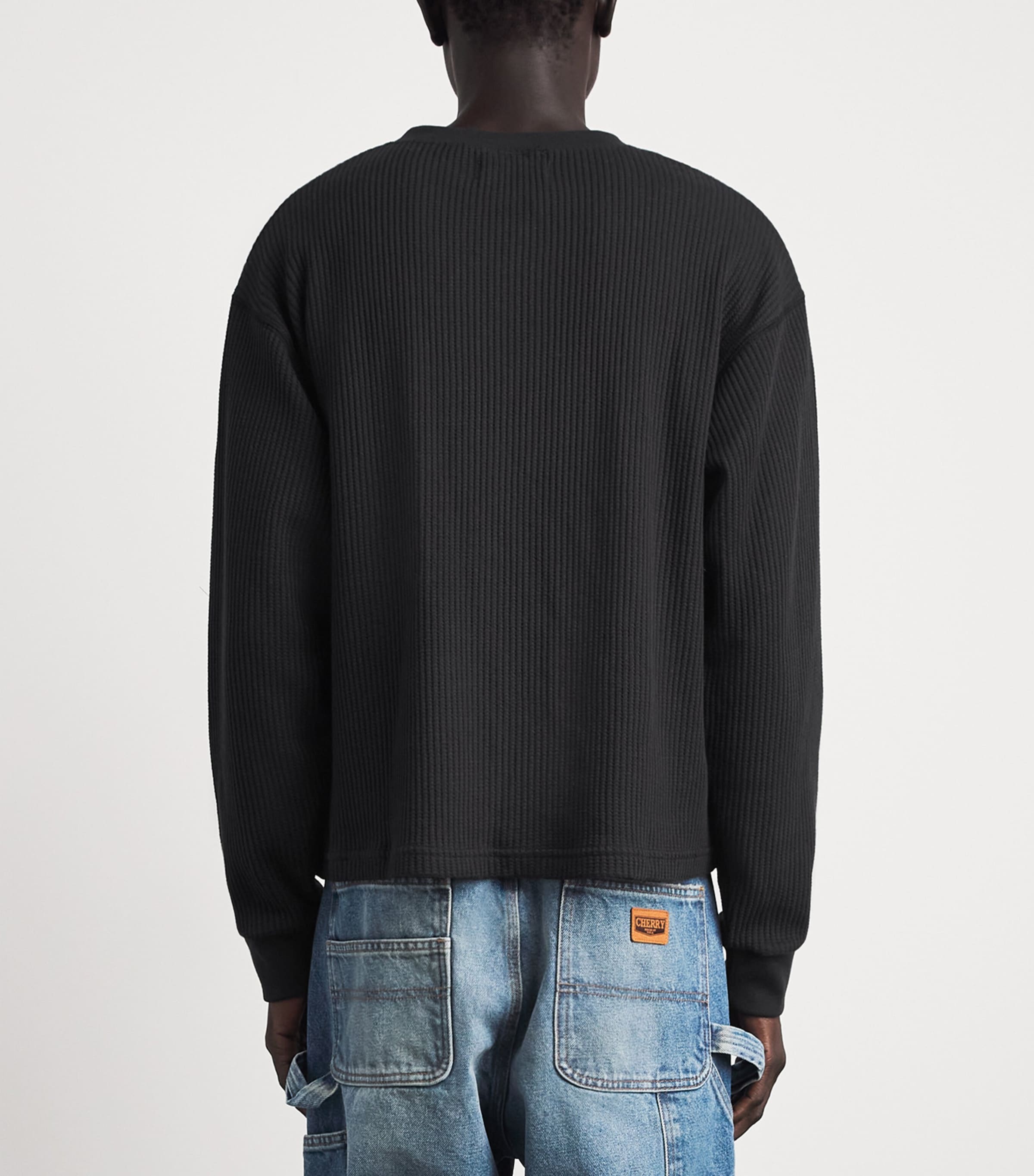 Cherry Los Angeles Mens Cotton-Blend Waffle-Knit Sweater Black Image 5