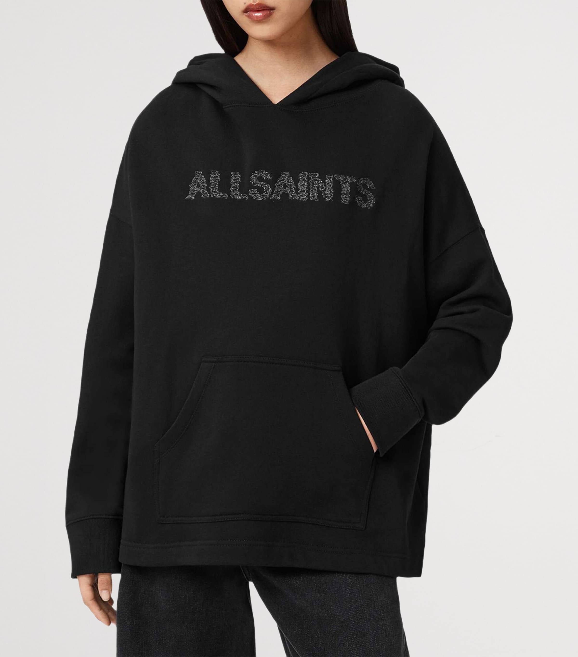 AllSaints Womens Organic Cotton Pin-Detail Etienne Hoodie Black Image 4