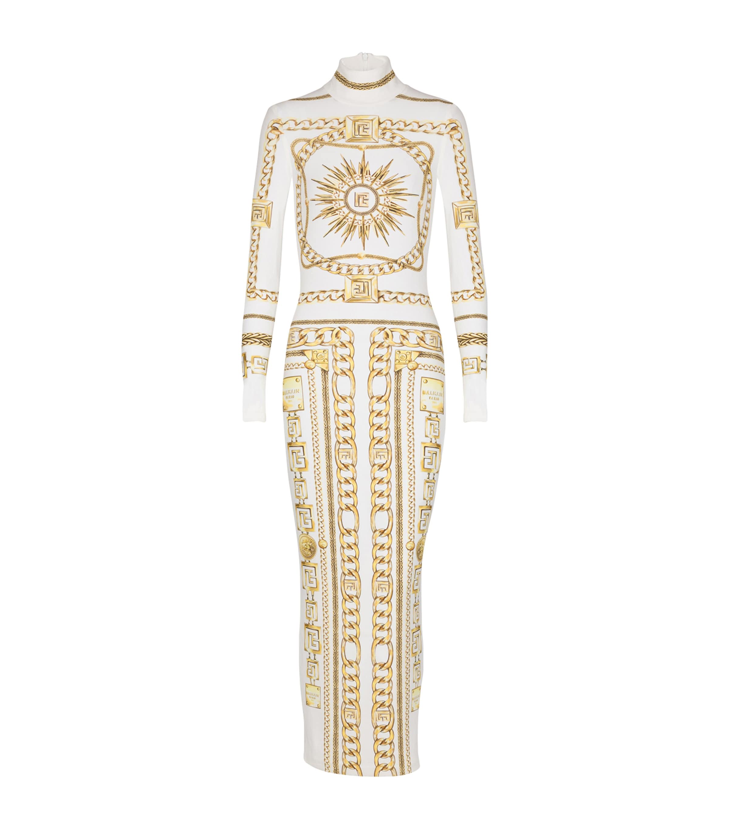 Jersey Chain Print Maxi Dress GAD BLANC/OR Image 1