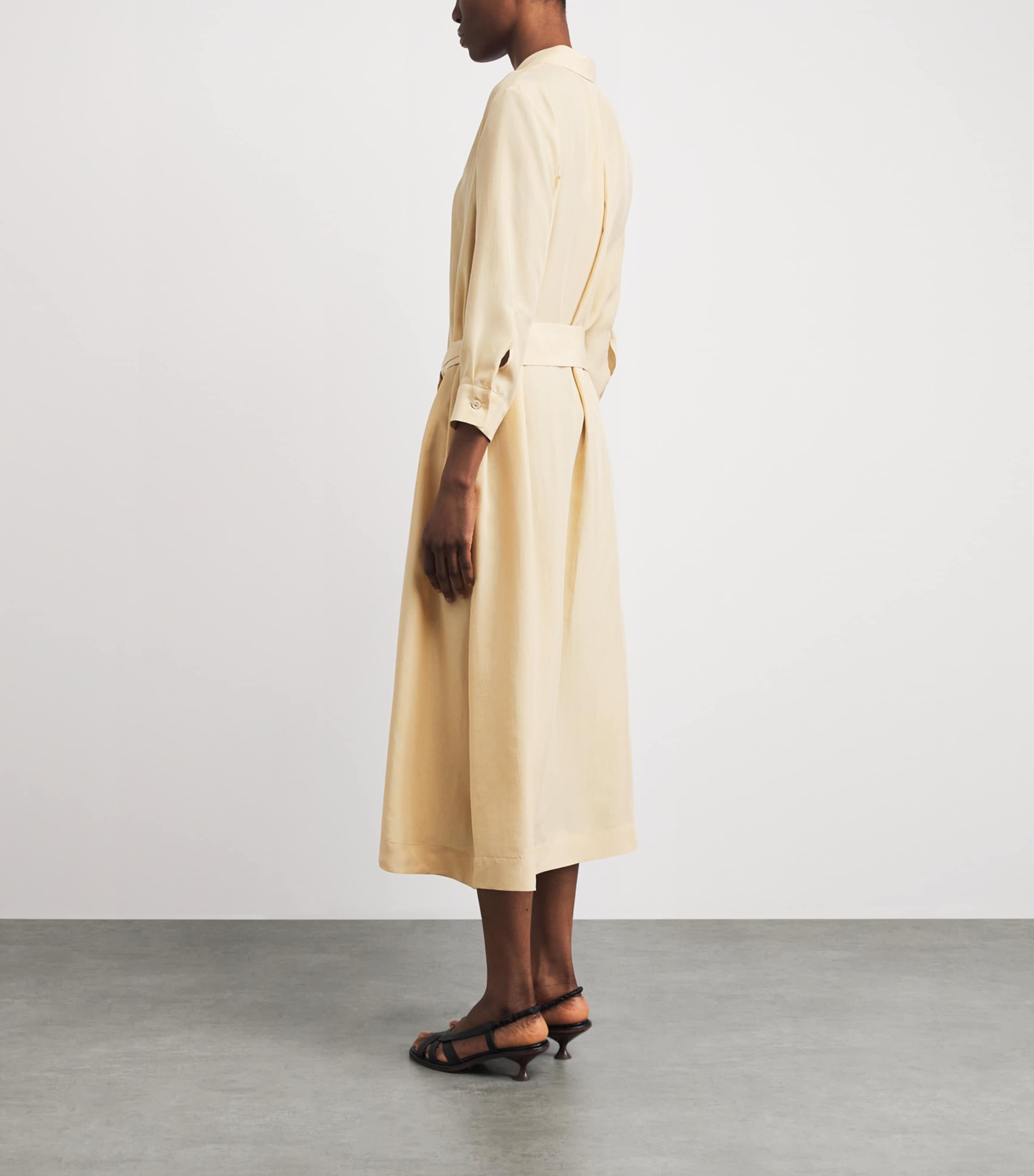Colombo Womens Silk Belted Midi Dress Yellow Image 4