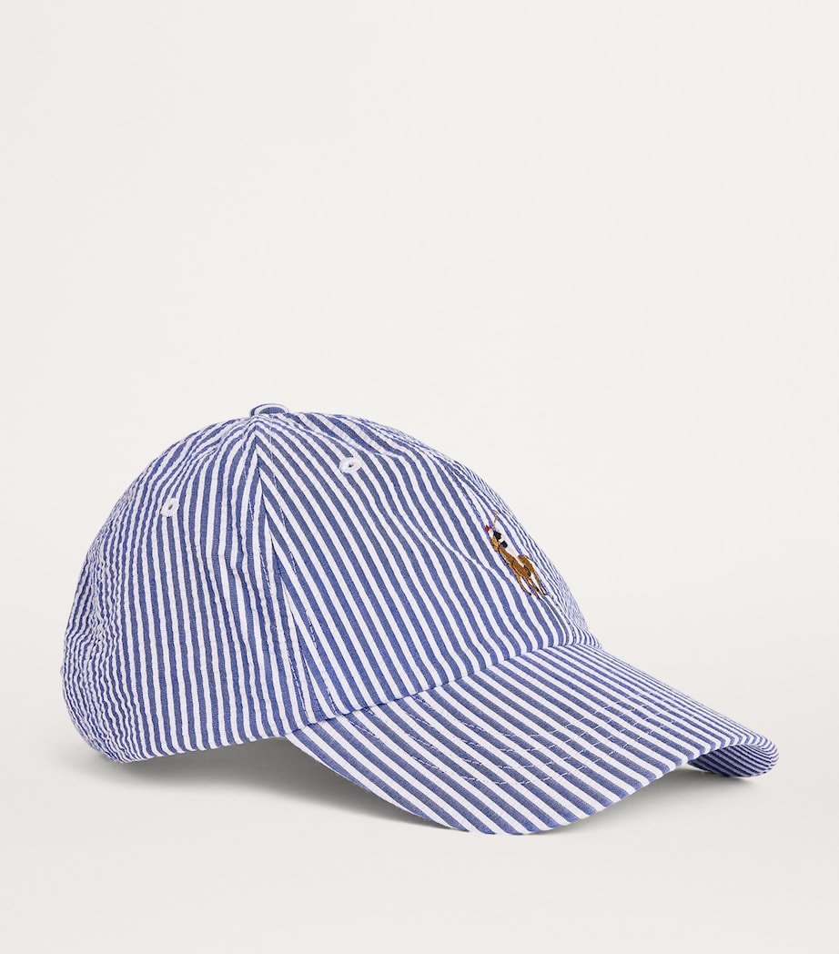 Seersucker Polo Pony Baseball Cap BLUE Image 2