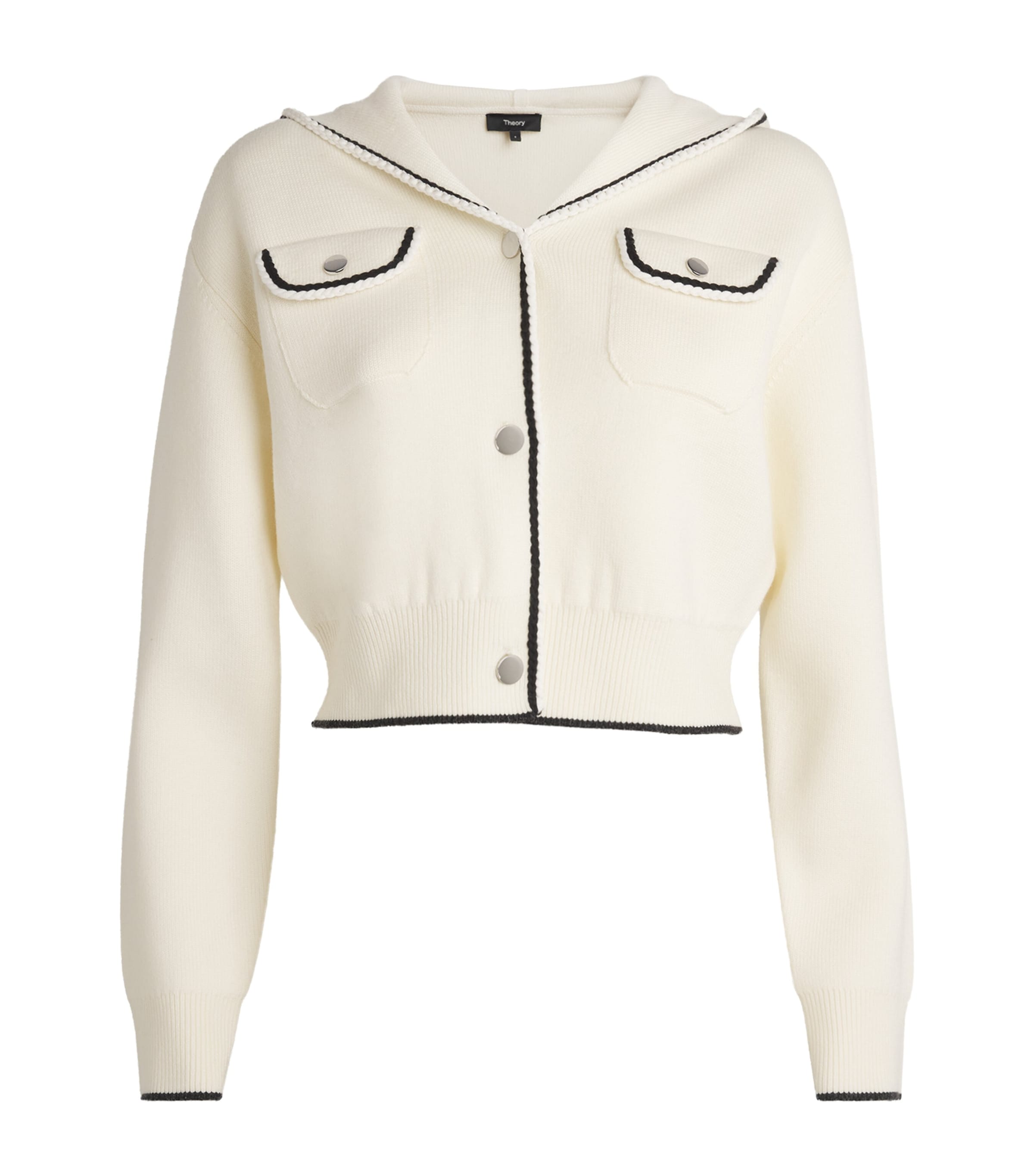 Theory Womens Merino Wool-Blend Hooded Cardigan White Multi Image 1