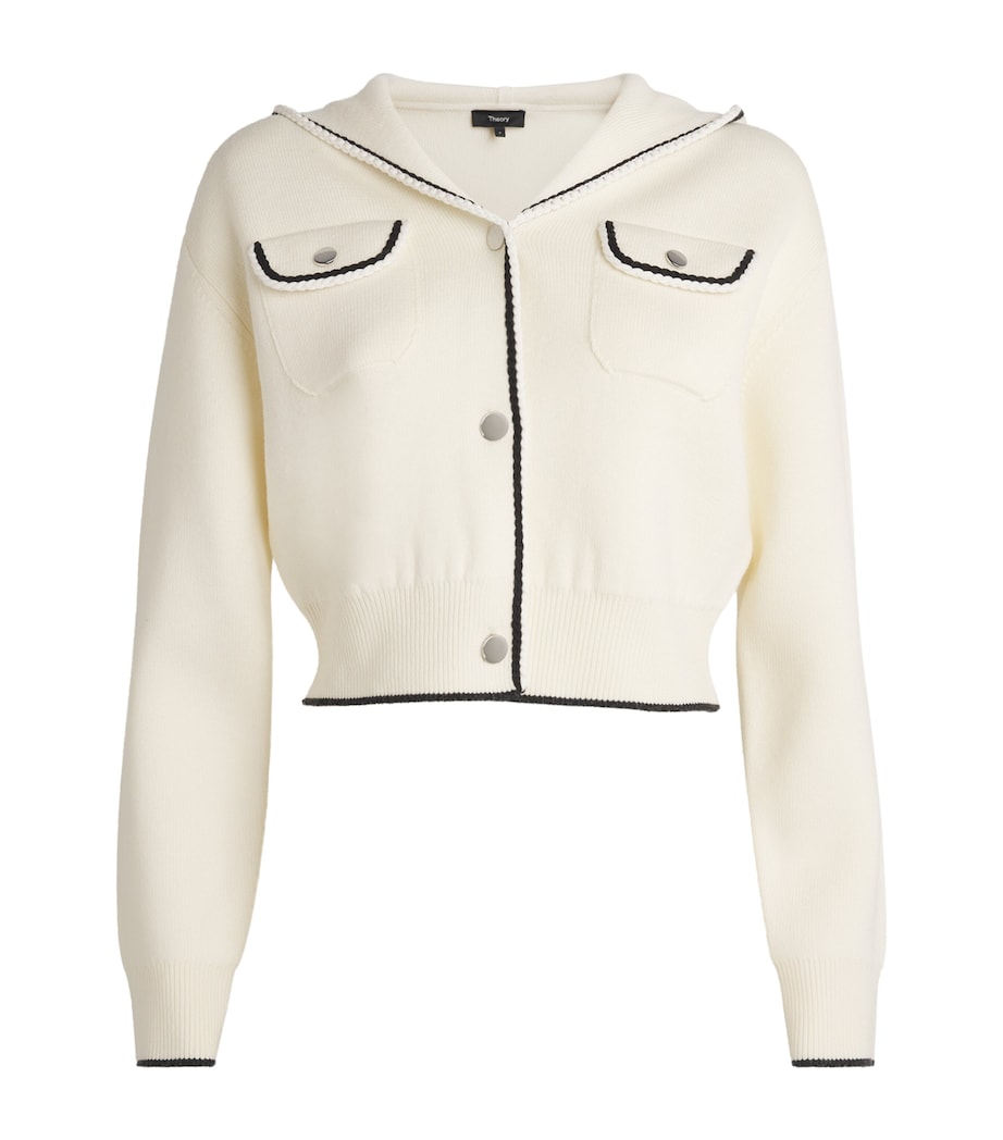 Theory Womens Merino Wool-Blend Hooded Cardigan White Multi Image 1