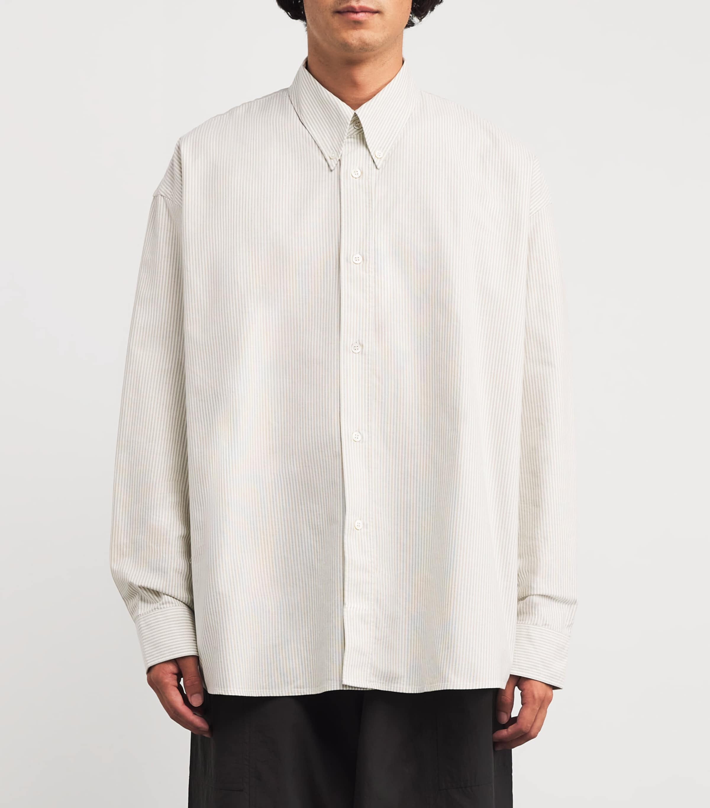 Cotton Stripe Oversized Ruskin Shirt KHAKI STRIPE Image 3