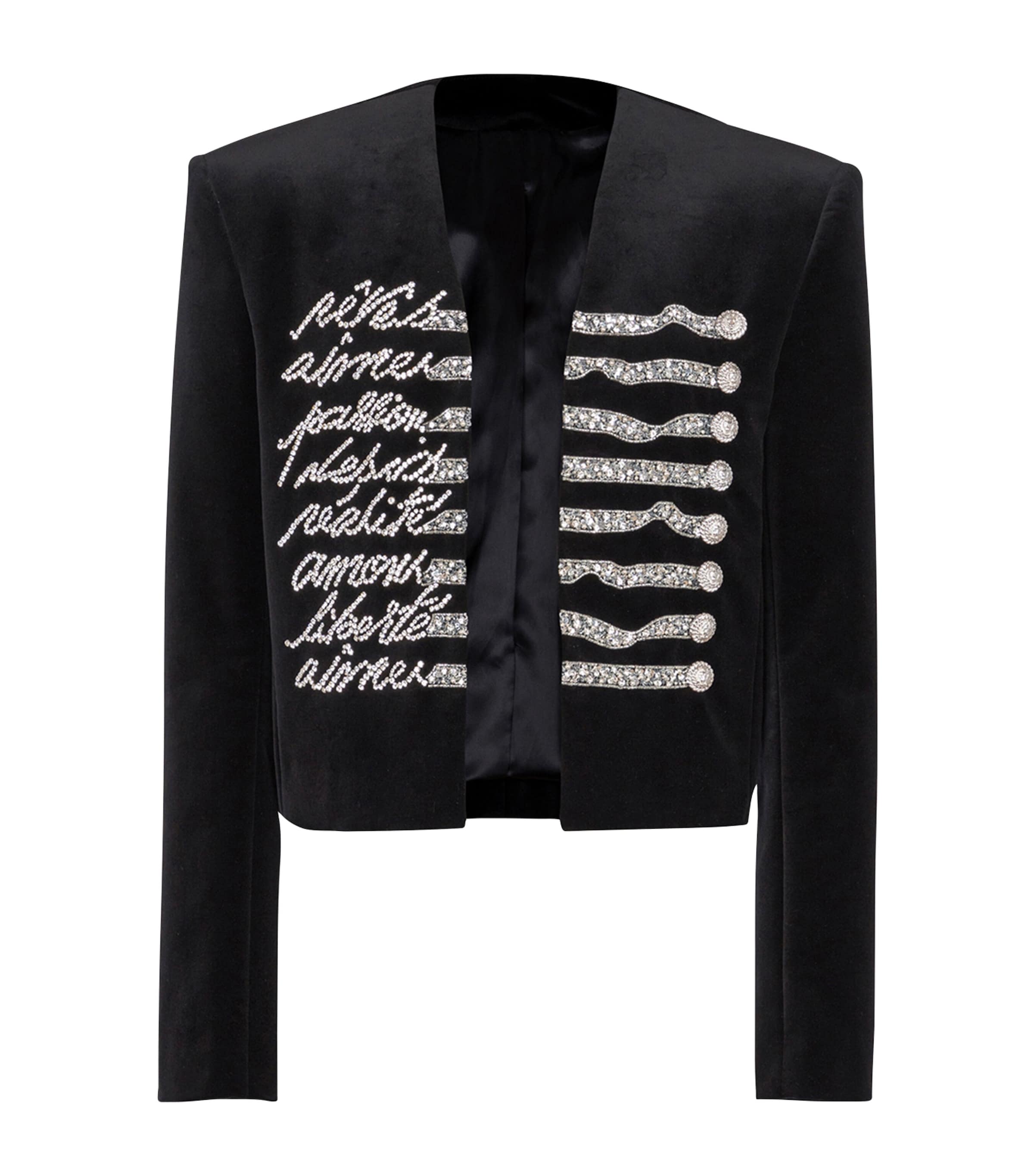 Balmain Love Letters Embroidered Short Casual Jacket In Black